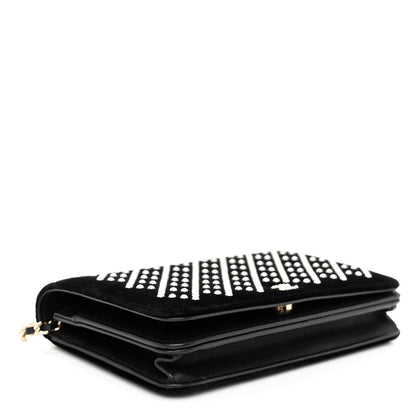 Chanel Velvet Pearl Diamond Embellished Wallet On Chain WOC Black 4 of 13