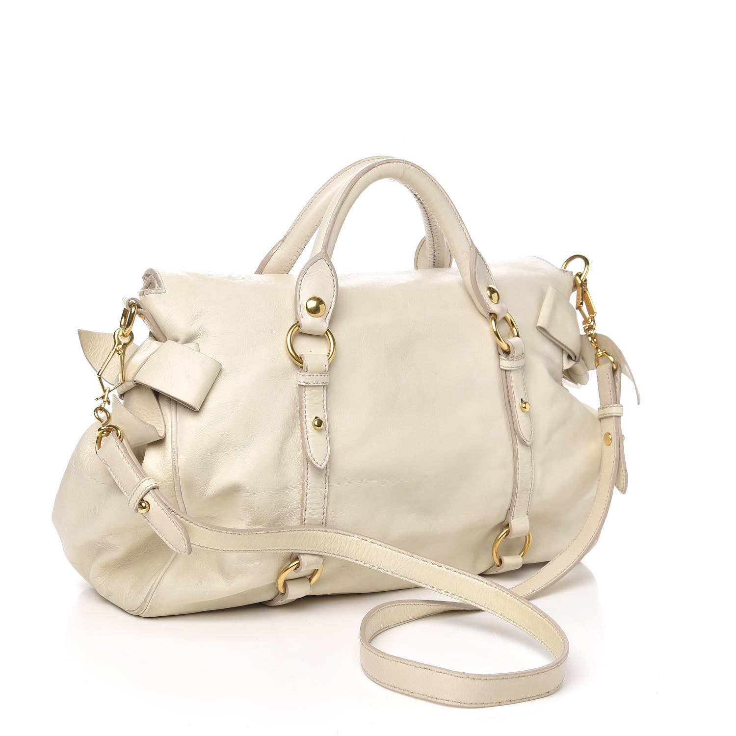 Miu Miu Vitello Lux Medium Bow Bag Talco 2 of 11