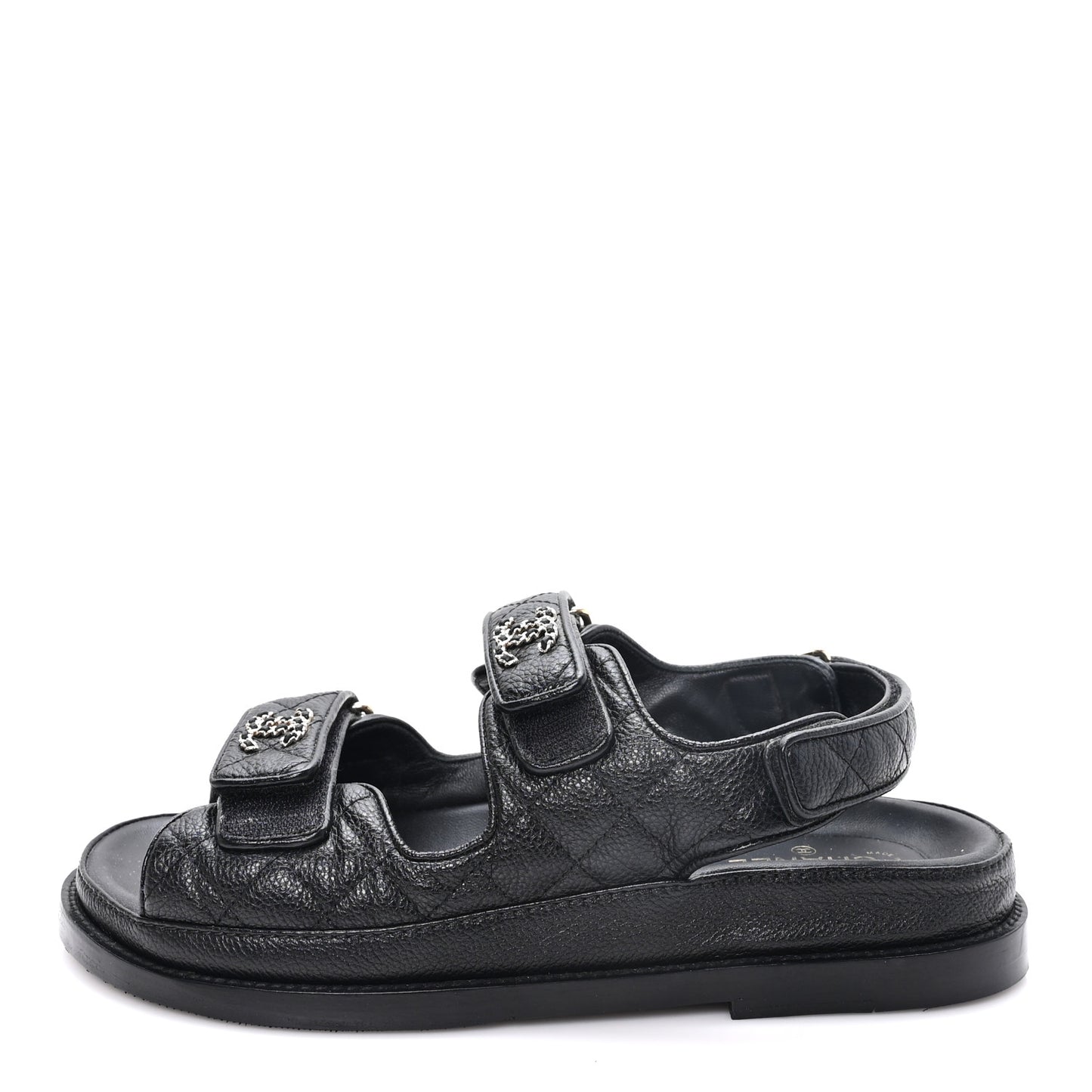 Grained Calfskin Velcro Dad Sandals 37 Black