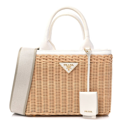 Prada Wicker Canvas Tote Naturale White 1 of 14