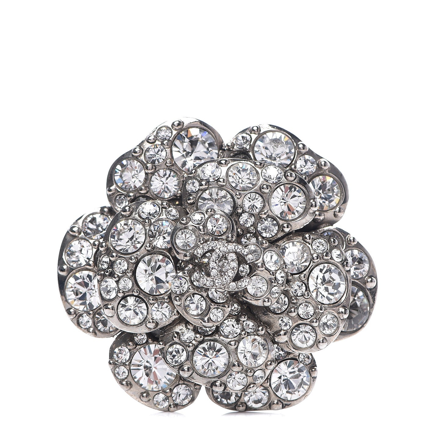 Swarovski Crystal Camellia CC Brooch Silver