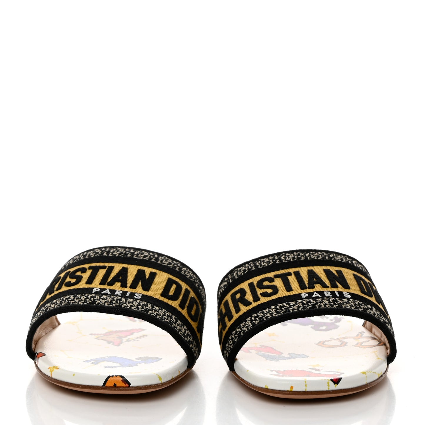 Canvas Embroidered Zodiac Mules Slide Sandals 38 White Multi