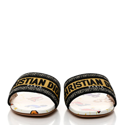 Christian Dior Canvas Embroidered Zodiac Mules Slide Sandals 38 White Multi 2 of 10