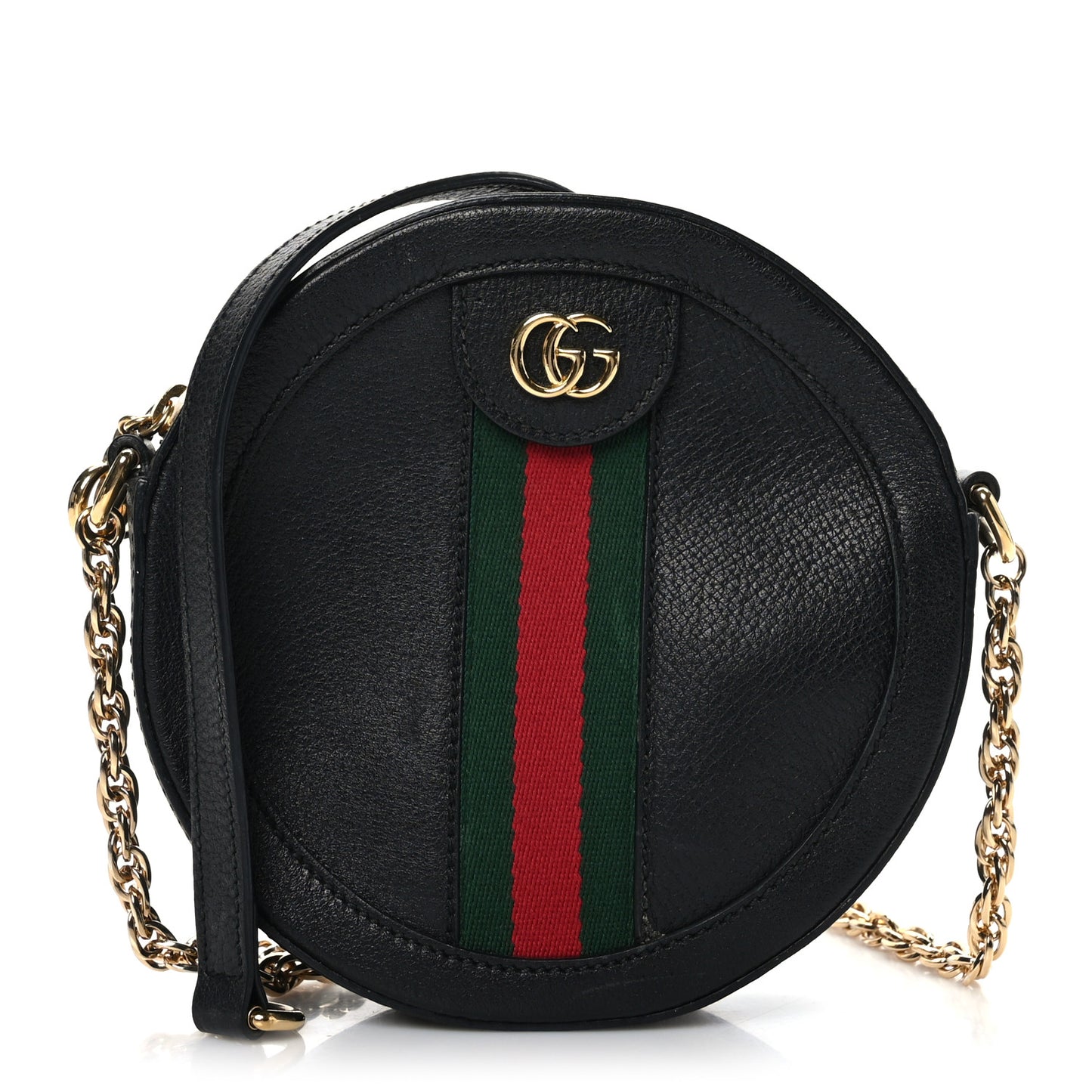 Grained Calfskin Web Mini Ophidia Round Shoulder Bag Black