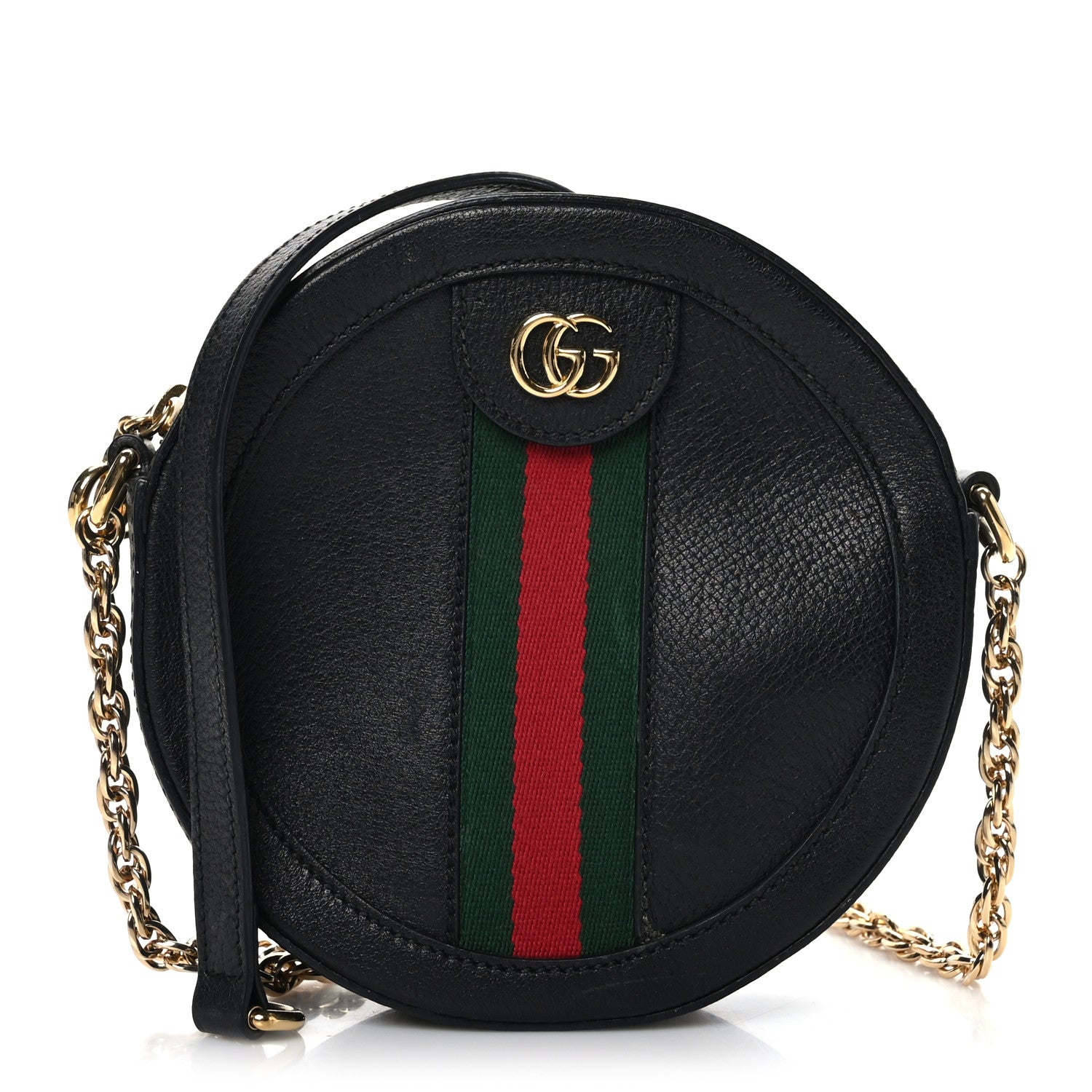Gucci Grained Calfskin Web Mini Ophidia Round Shoulder Bag Black 1 of 10
