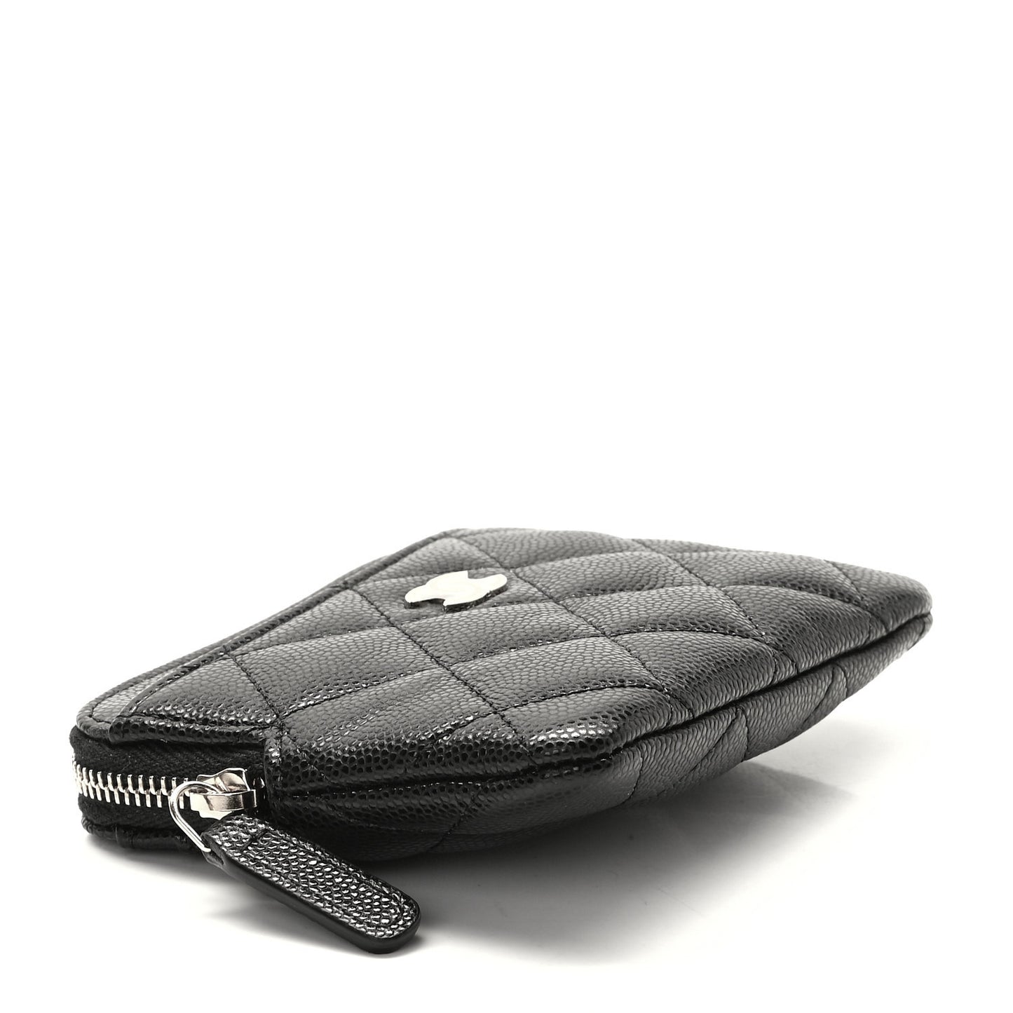 Caviar Quilted Zip Card Holder Wallet Black