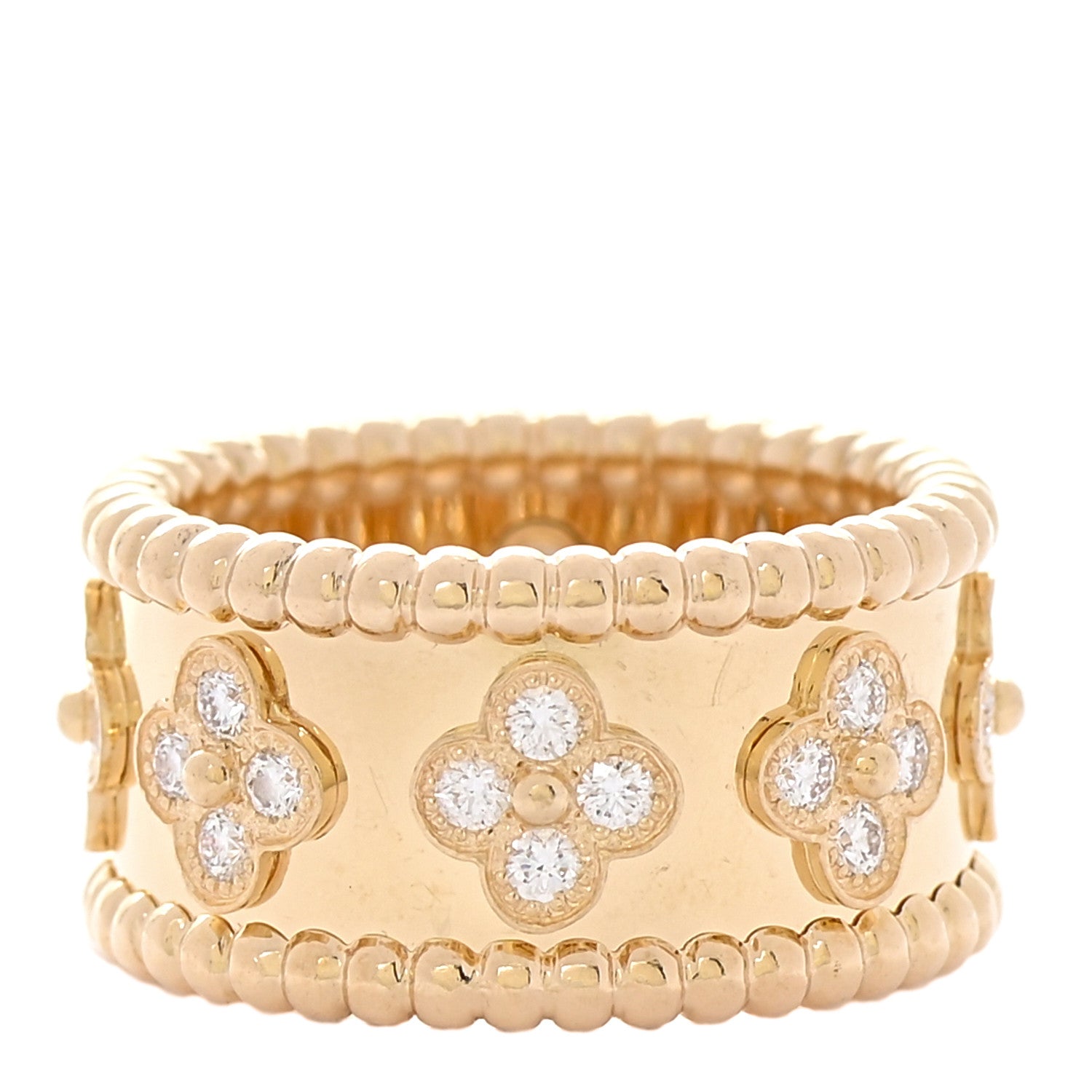 Van Cleef & Arpels 18K Yellow Gold Diamond Perlee Clovers Ring 52 6 1 of 5