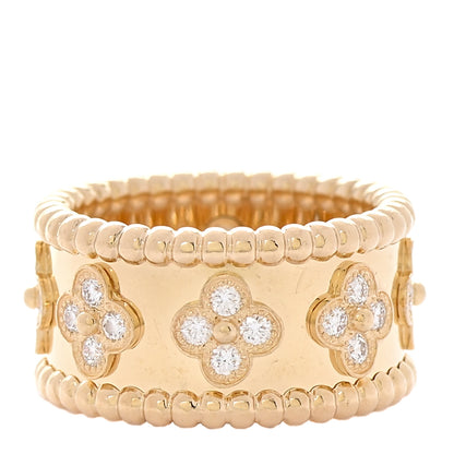 Van Cleef & Arpels 18K Yellow Gold Diamond Perlee Clovers Ring 52 6 1 of 5