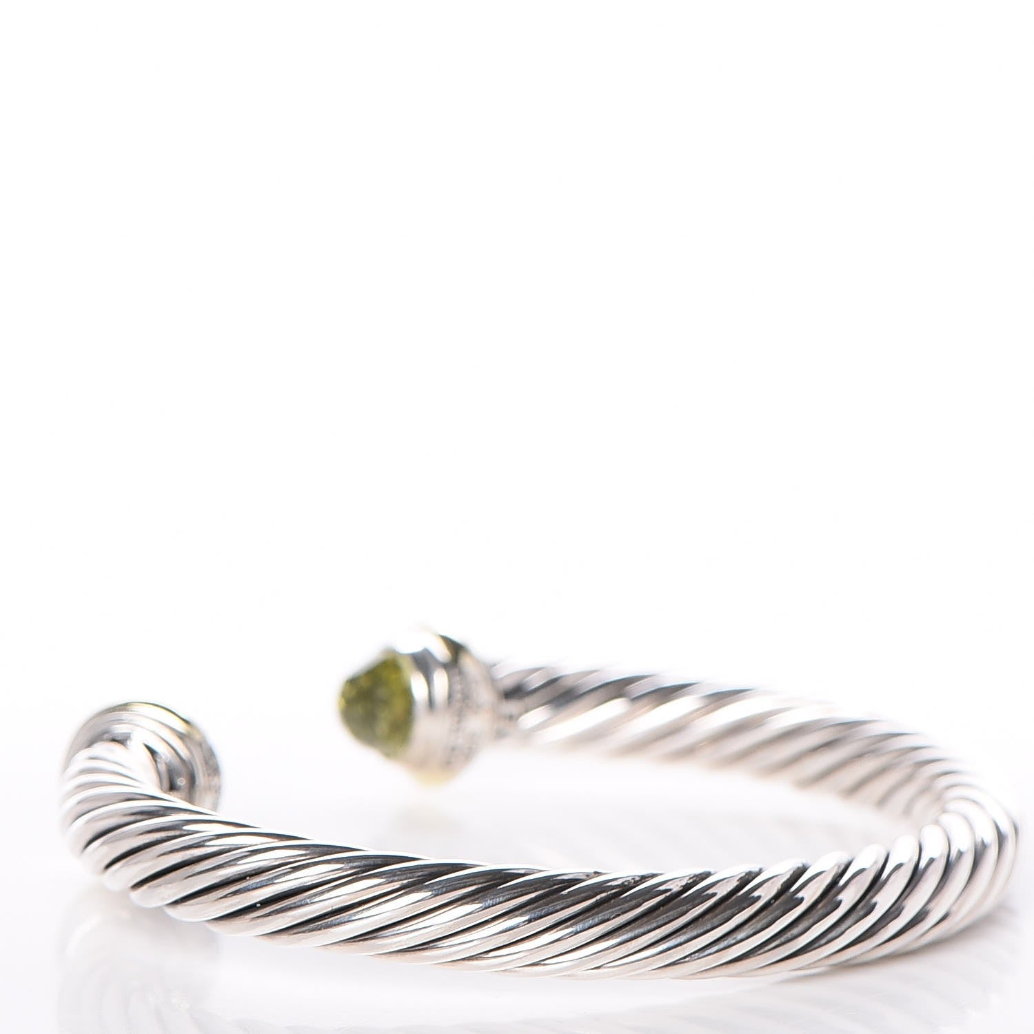 David Yurman Sterling Silver 14K Yellow Gold Peridot 7mm Cable Classics Bracelet 3 of 5