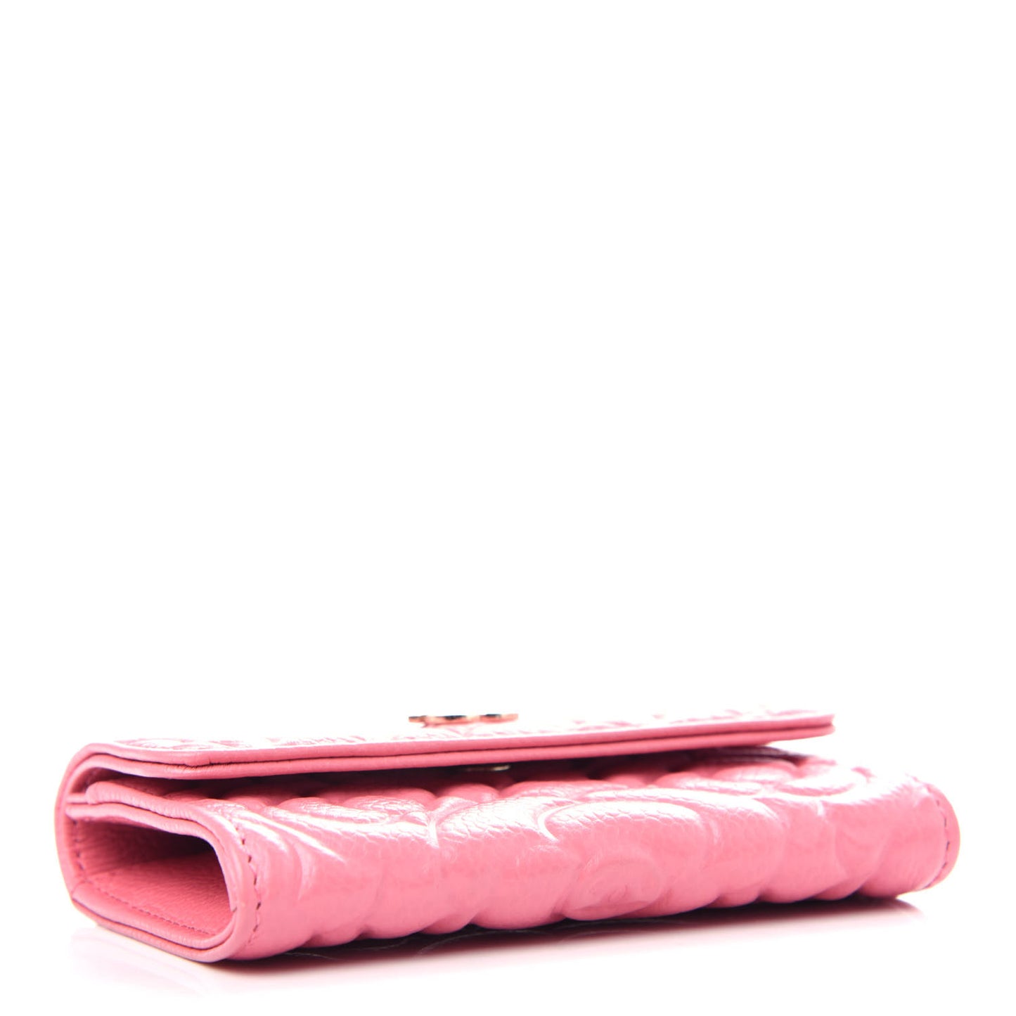 Caviar Camellia Embossed Card Holder Wallet Pink