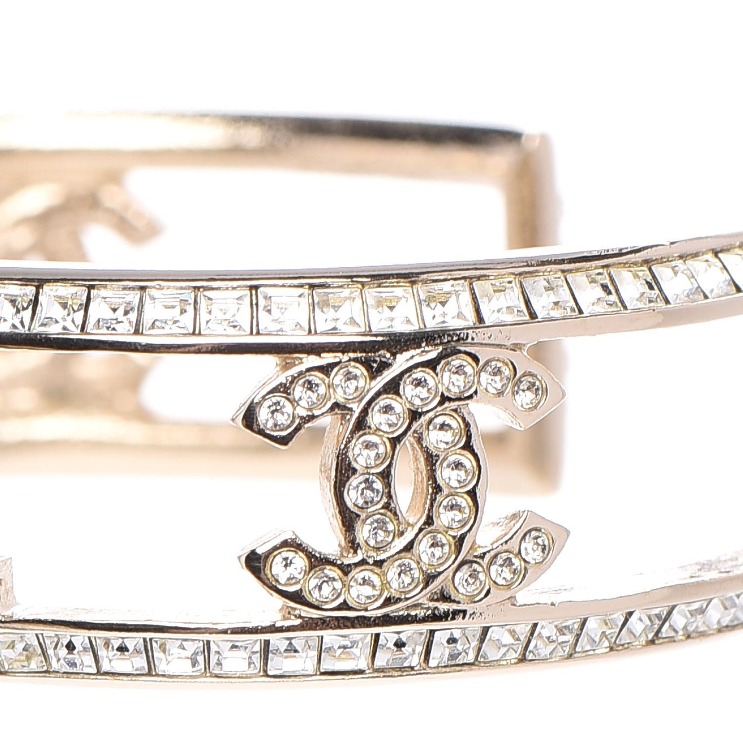 Crystal Baguette Logo Cuff Bracelet Gold