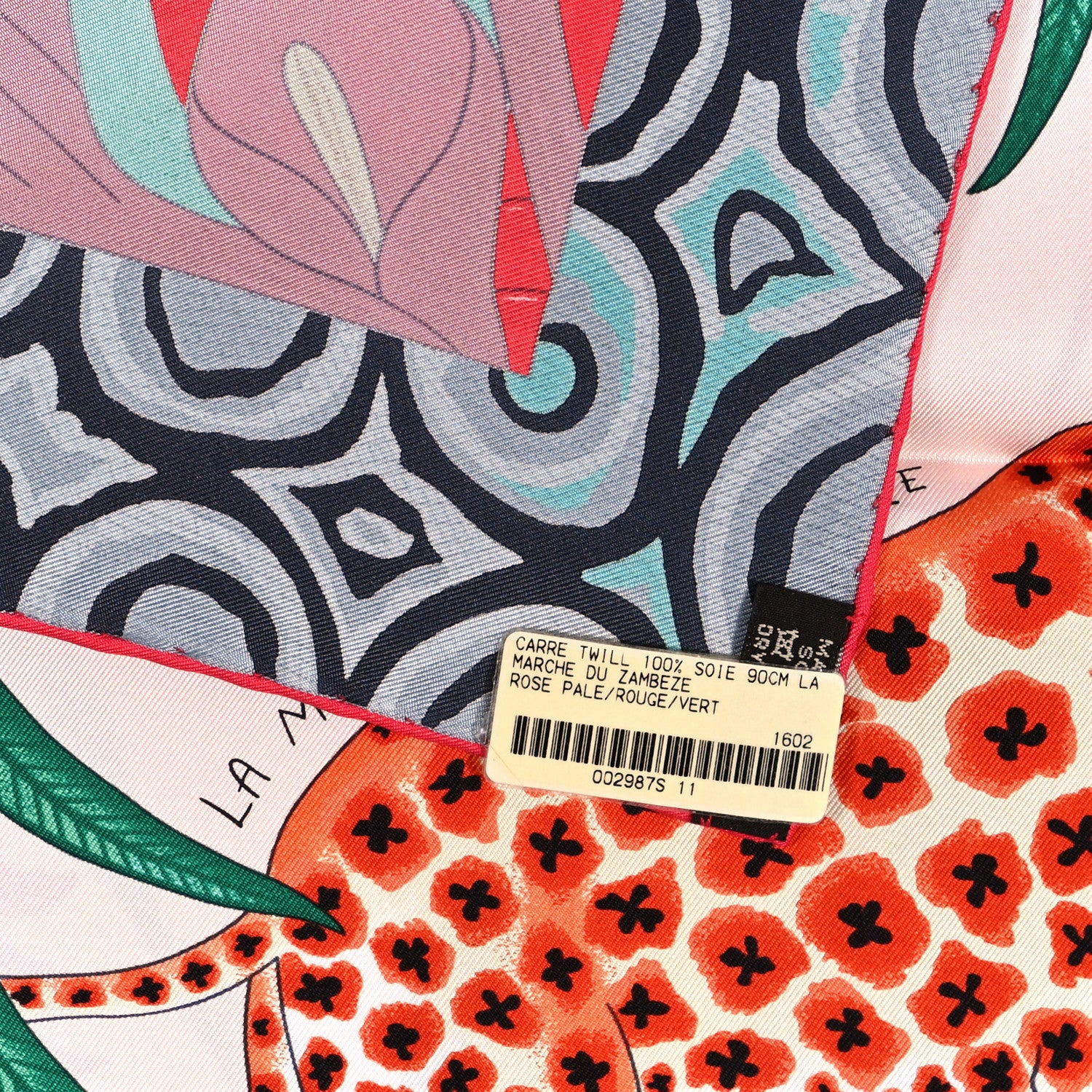 Hermes Silk La Marche Du Zambeze Scarf 90 Rose Pale Rouge Vert 3 of 5