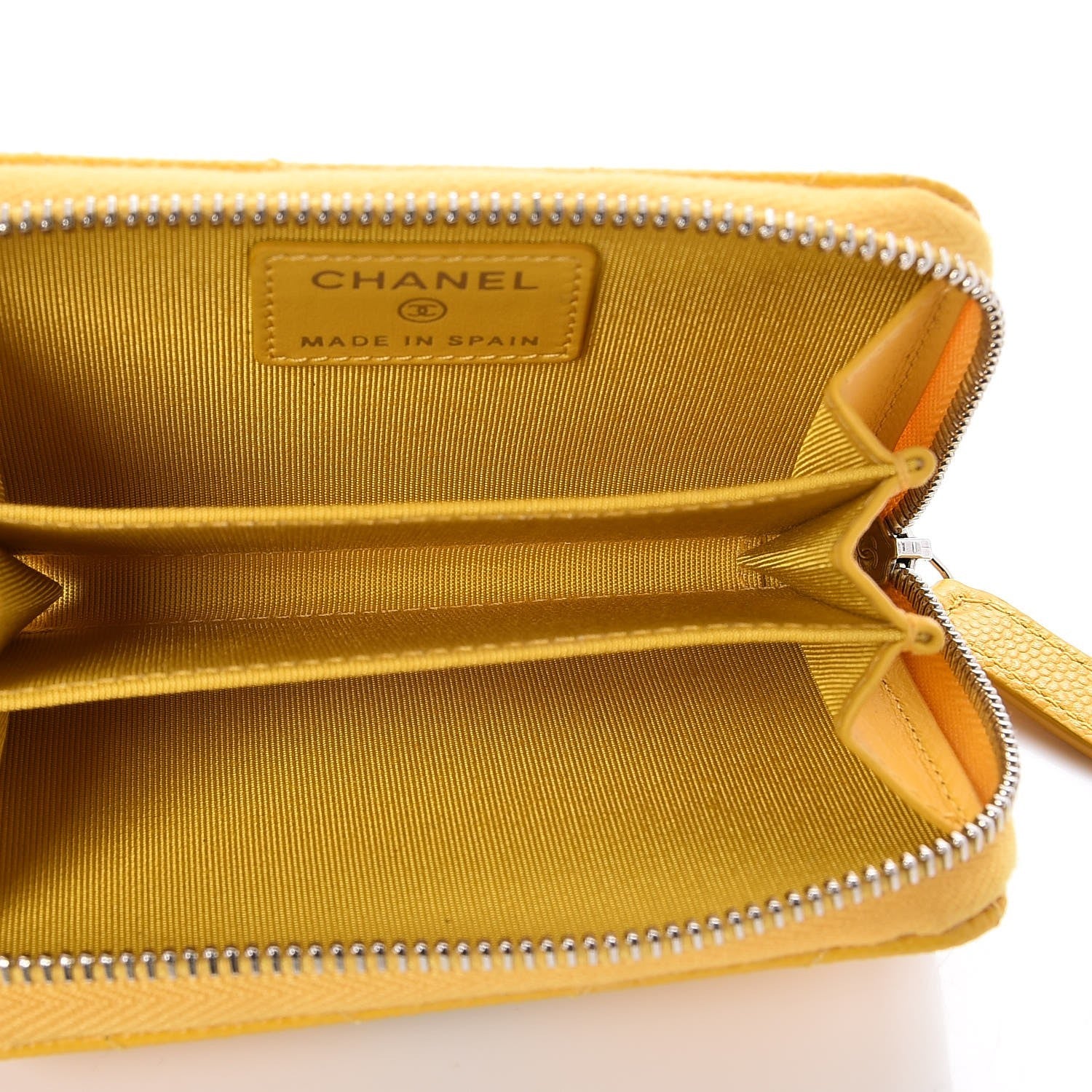 Chanel Caviar Chevron Quilted Zip Coin Purse Yellow 4 of 7
