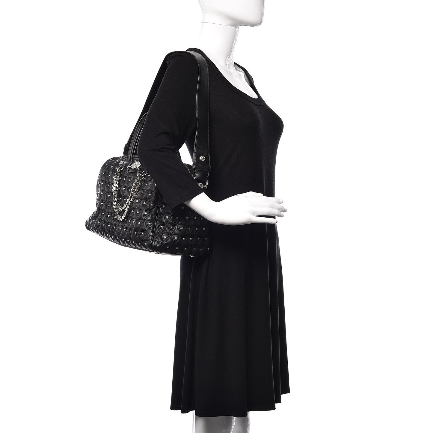 Nappa Trapuntata Triangle Quilted Studded Duffle Black