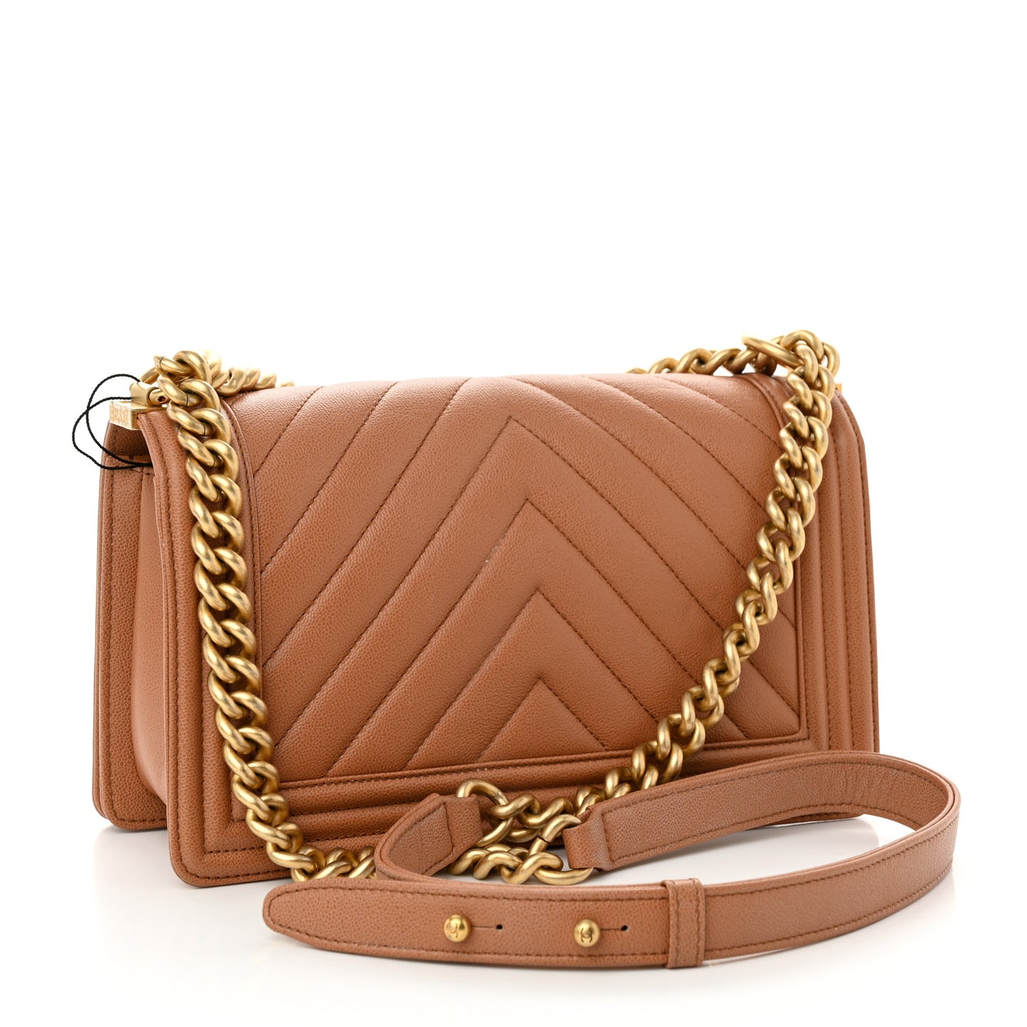 Caviar Chevron Quilted Medium Boy Flap Brown