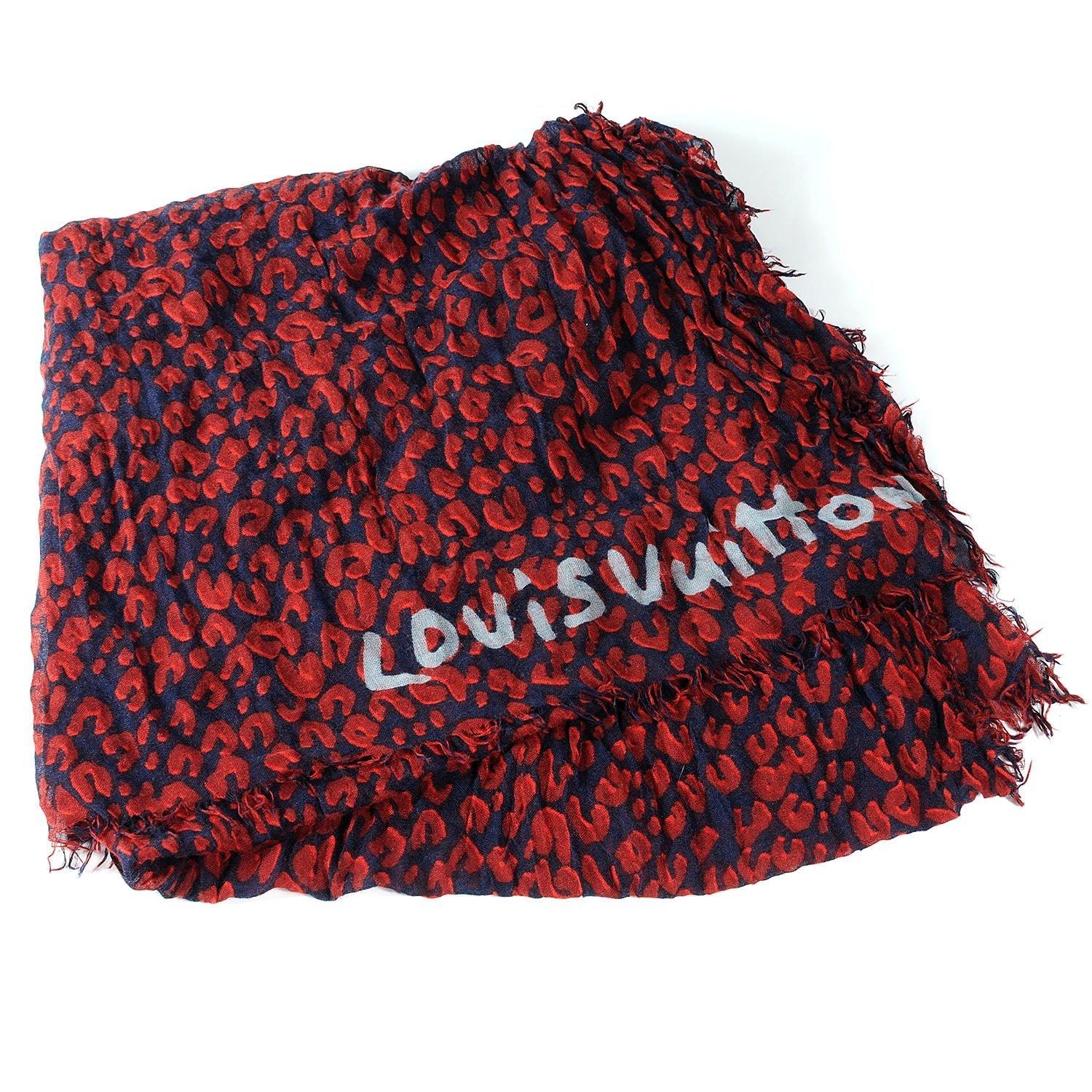 Louis Vuitton Cashmere Silk Sprouse Leopard Stole Scarf Marine 2 of 7