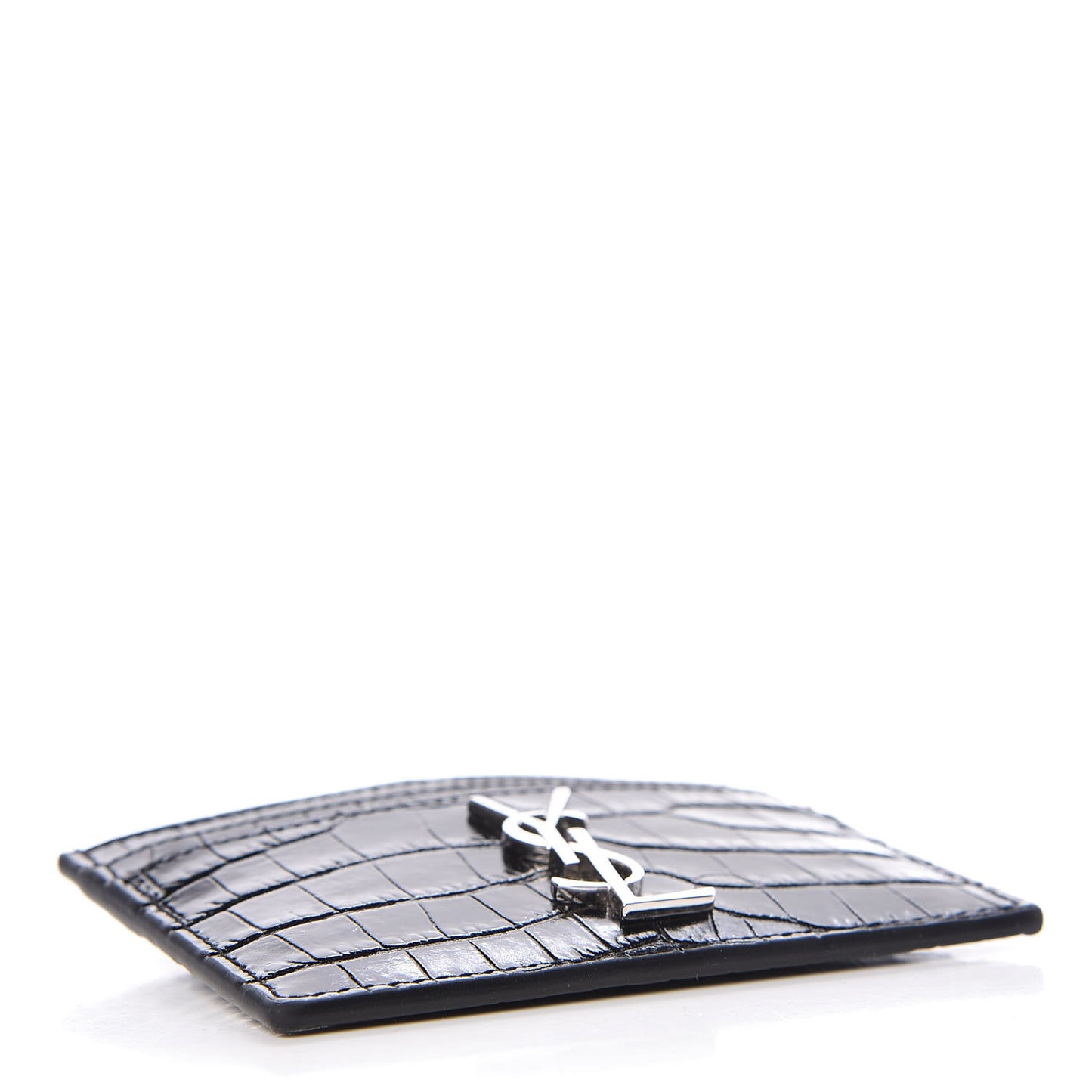 Calfskin Crocodile Embossed Monogram Credit Card Case Black