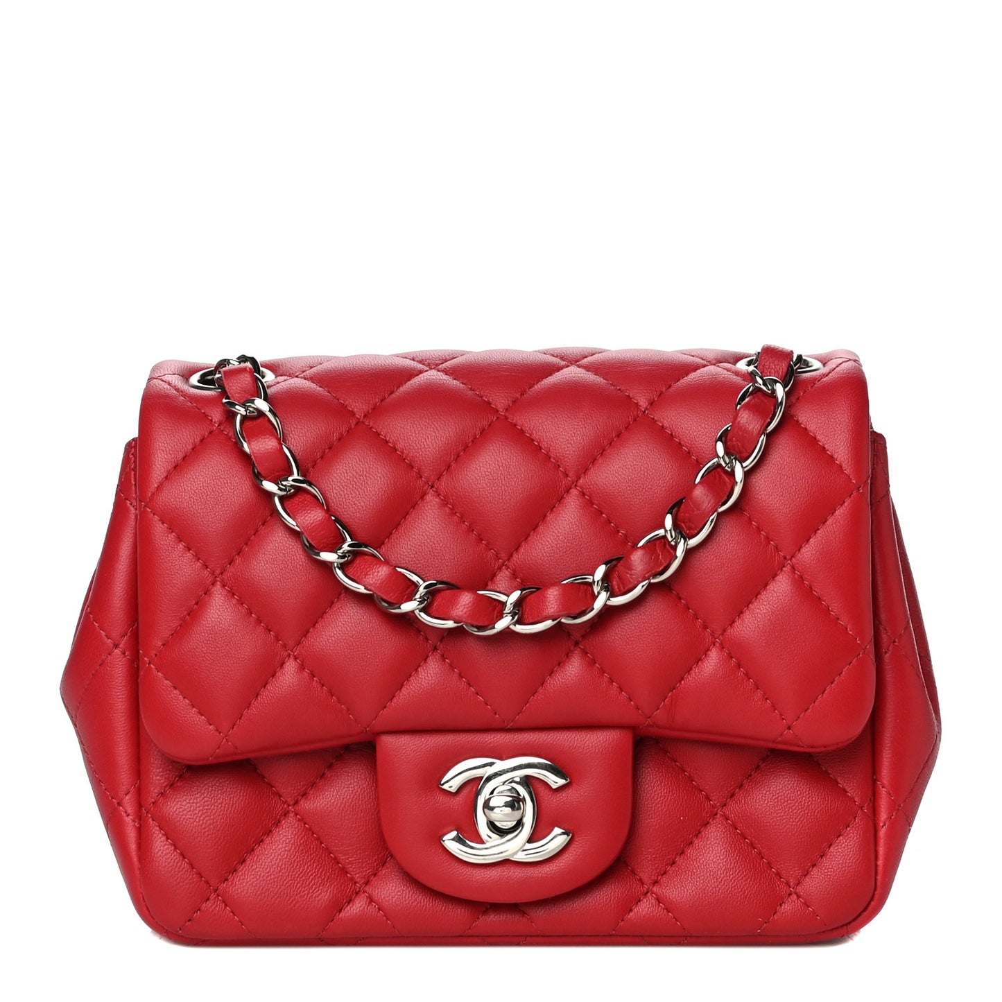 Lambskin Quilted Mini Square Flap Red