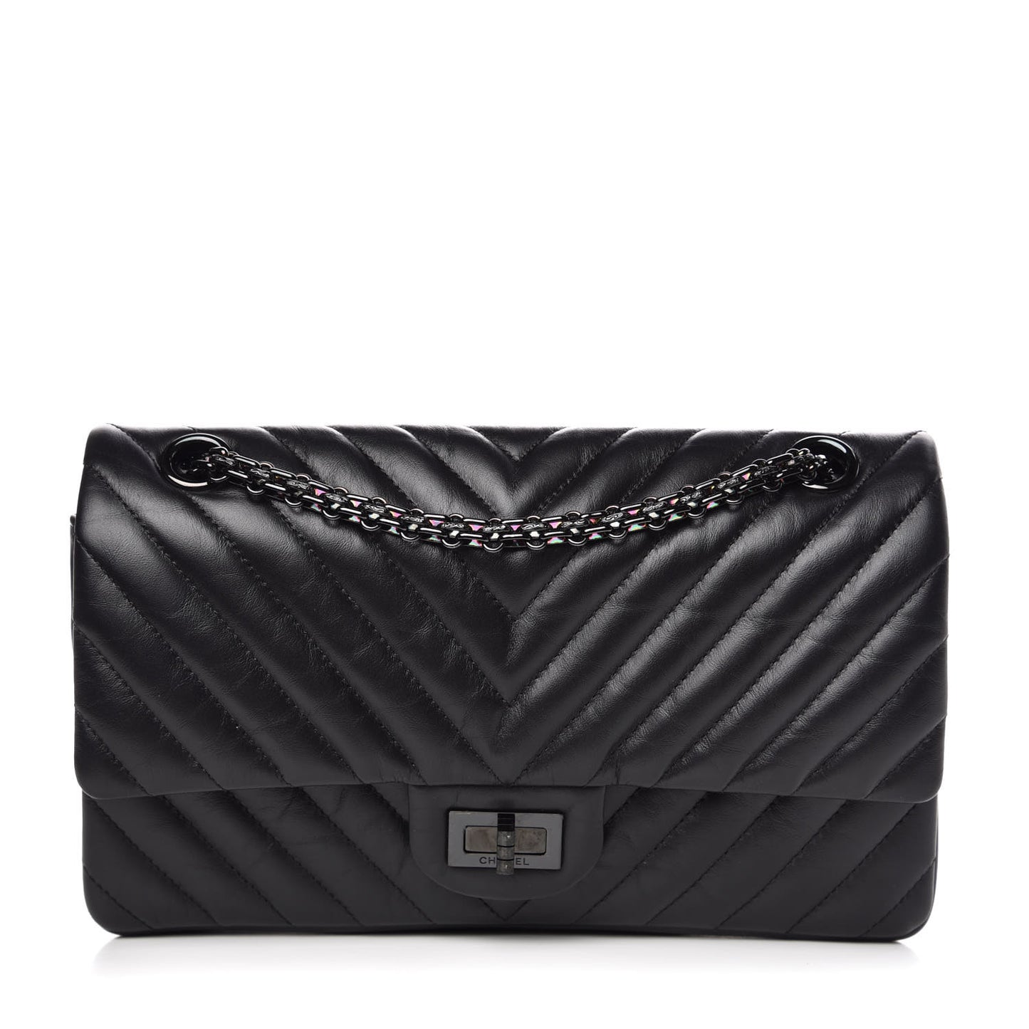 Aged Calfskin Chevron Quilted 2.55 Reissue 225 Flap So Black