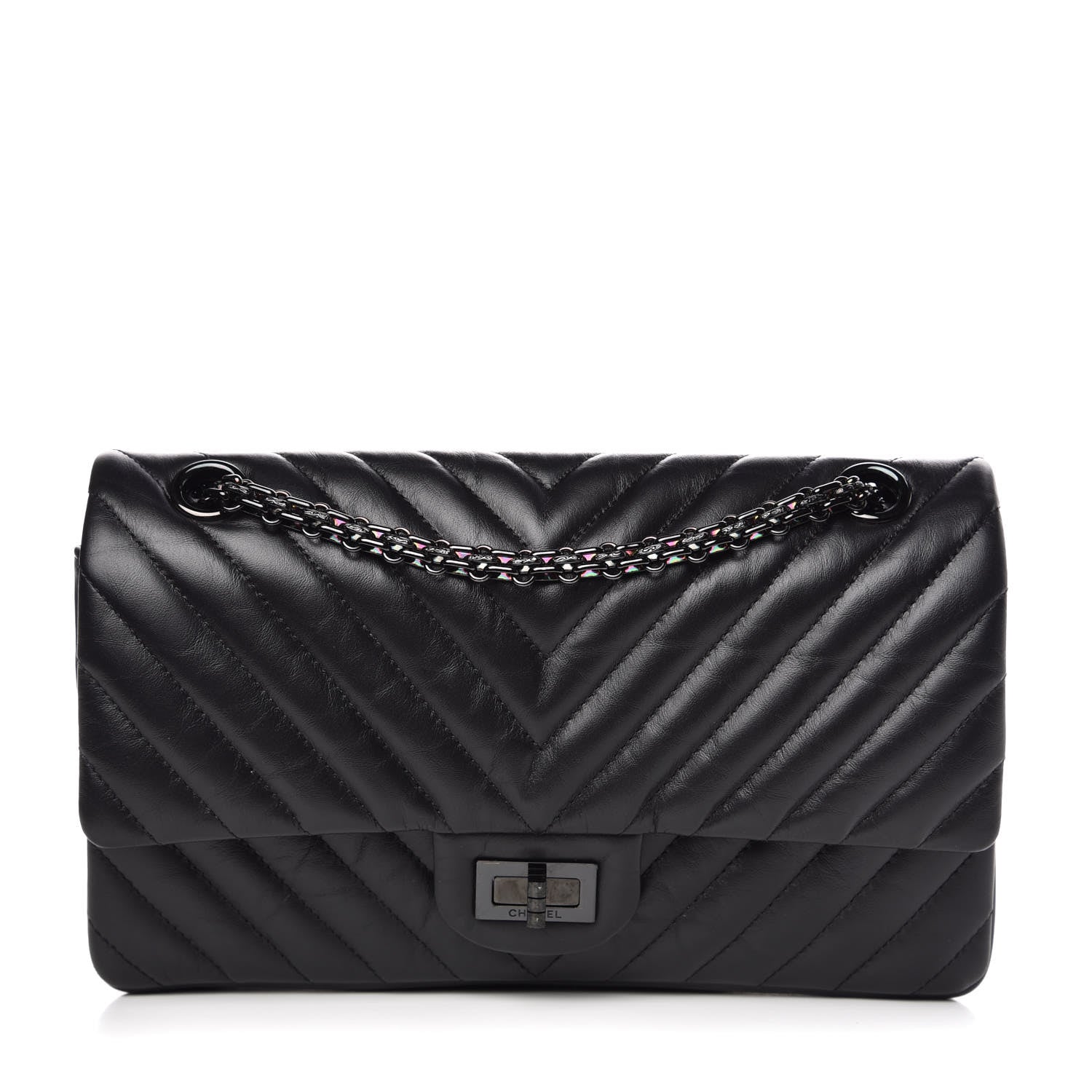 Chanel Aged Calfskin Chevron Quilted 2.55 Reissue 225 Flap So Black 1 of 8