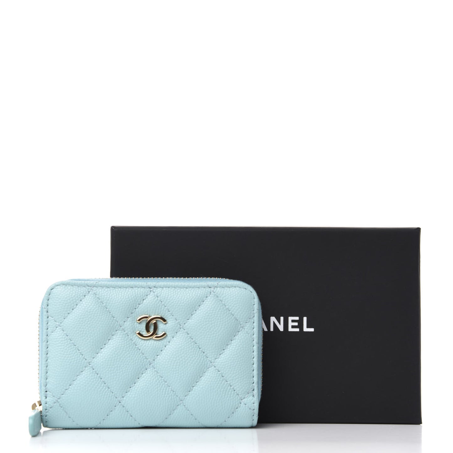 Caviar Quilted Zip Coin Purse Light Blue