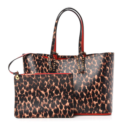 Christian Louboutin Calfskin Leopard Print Spikes Small East West Cabata Tote Brown 1 of 10