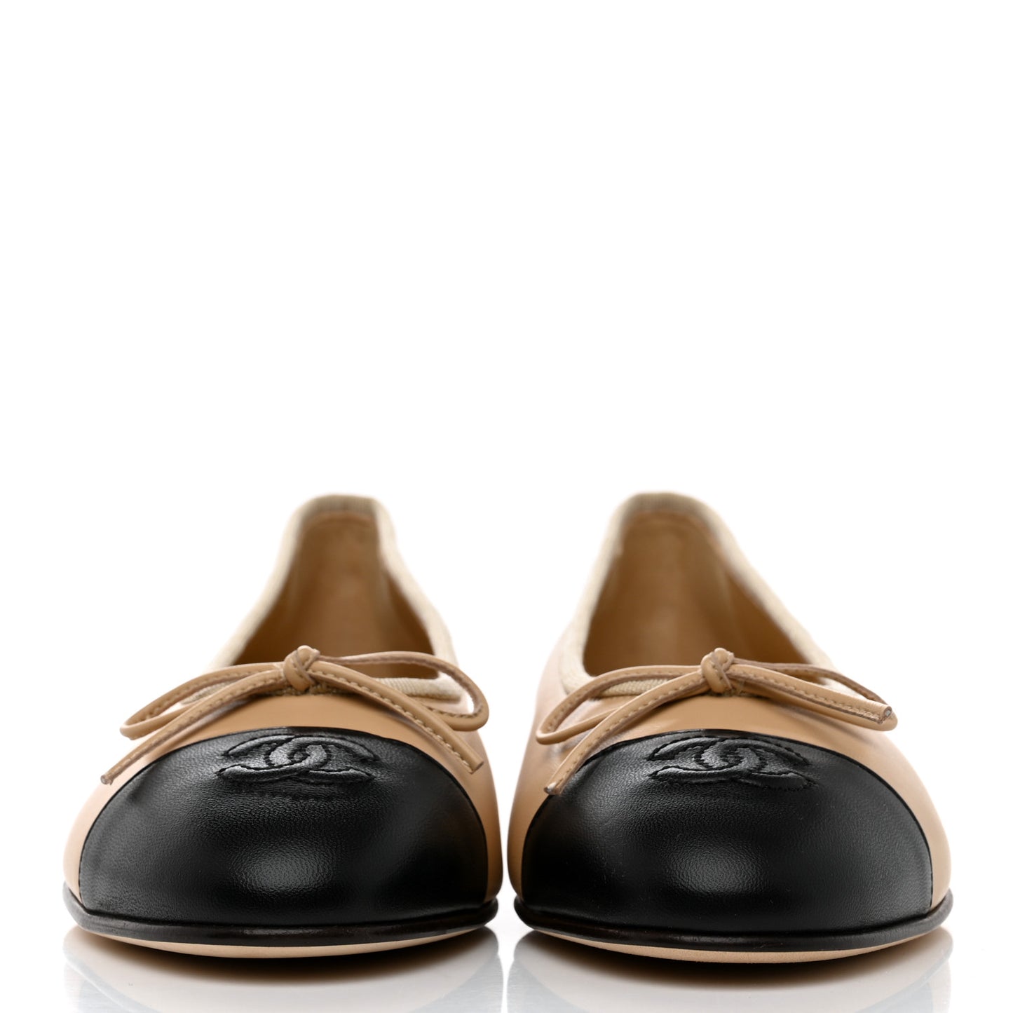 Lambskin Cap Toe CC Ballerina Flats 39 Beige Black