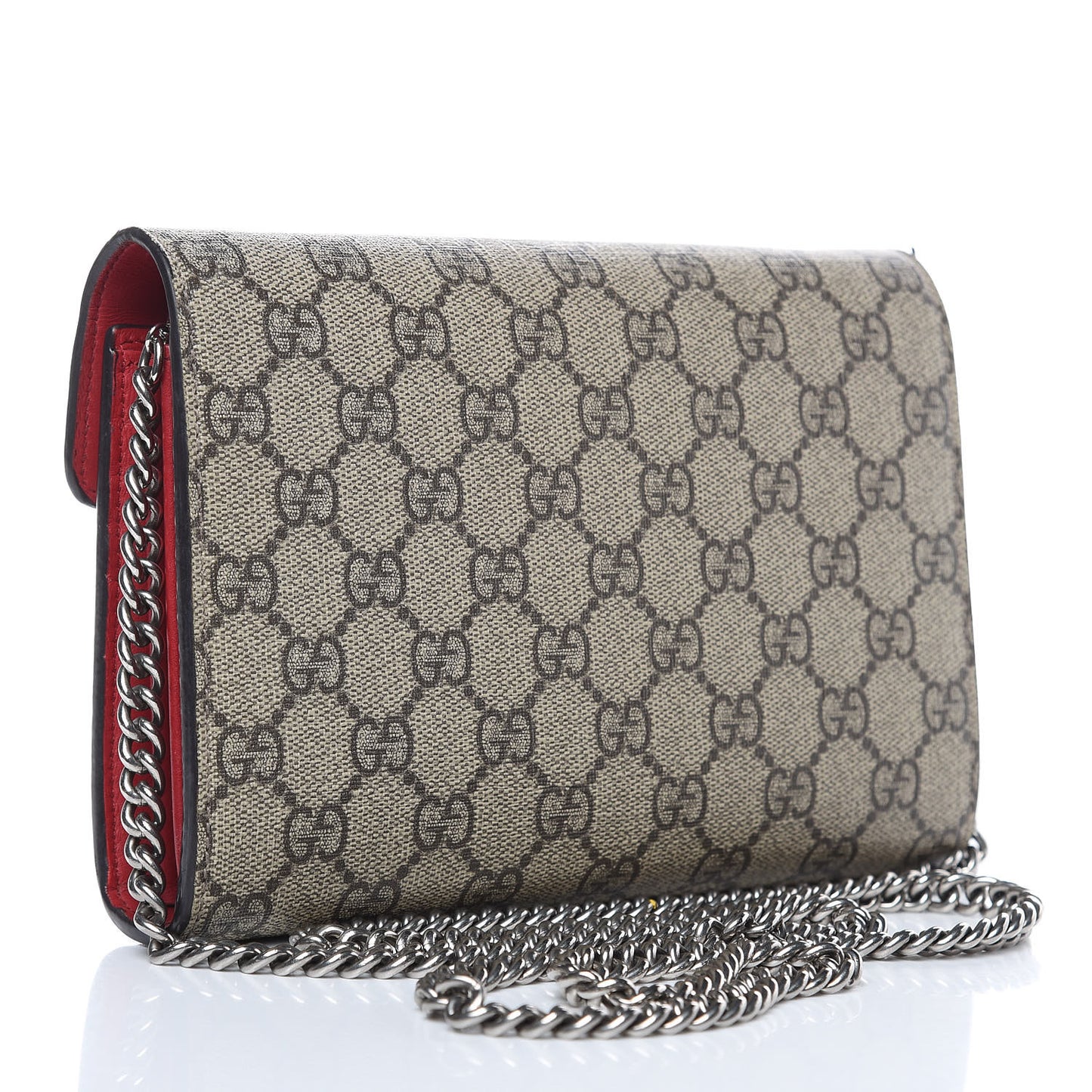 GG Supreme Monogram Mini Dionysus Chain Wallet Beige Vulcanic Red