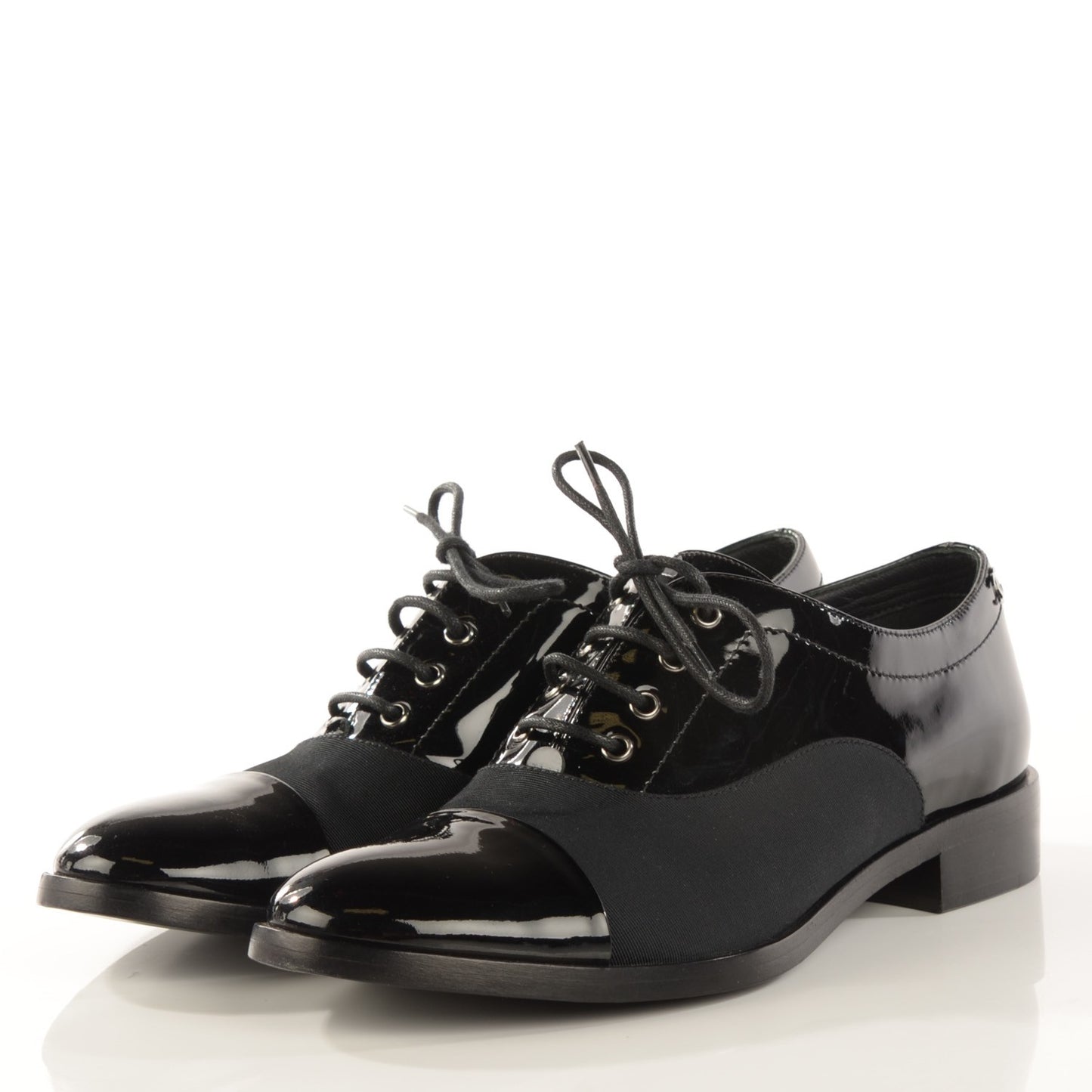 Patent Grosgrain Lace Up Oxfords 36.5 Black