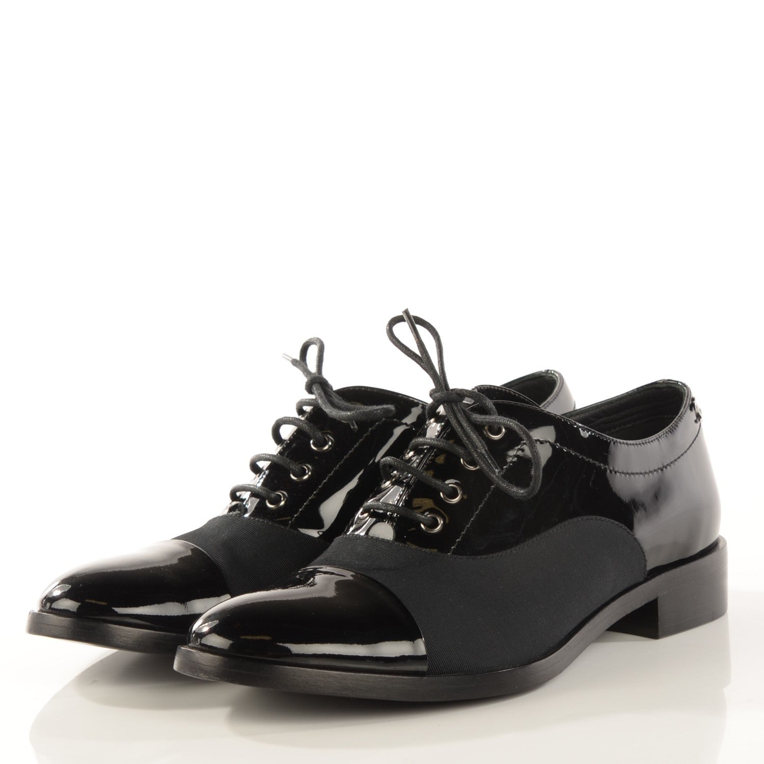 Chanel Patent Grosgrain Lace Up Oxfords 36.5 Black 3 of 8