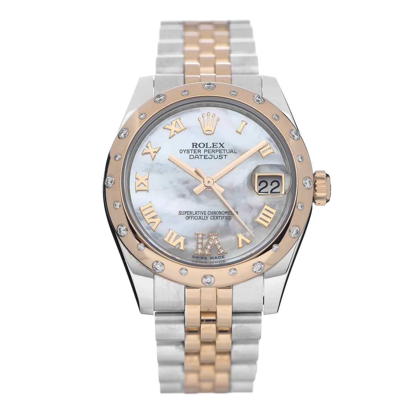 Stainless Steel 18K Everose Gold Diamond Mother of Pearl 31mm Oyster Perpetual Datejust Watch Roman 178341