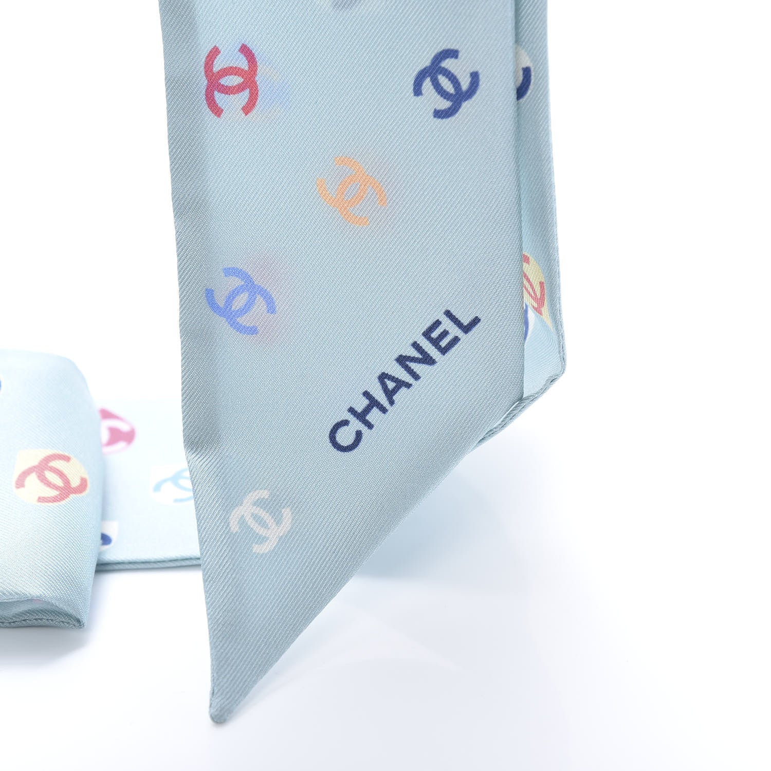 Chanel Silk Heart CC Slim Bandeau Scarf Light Blue 3 of 3