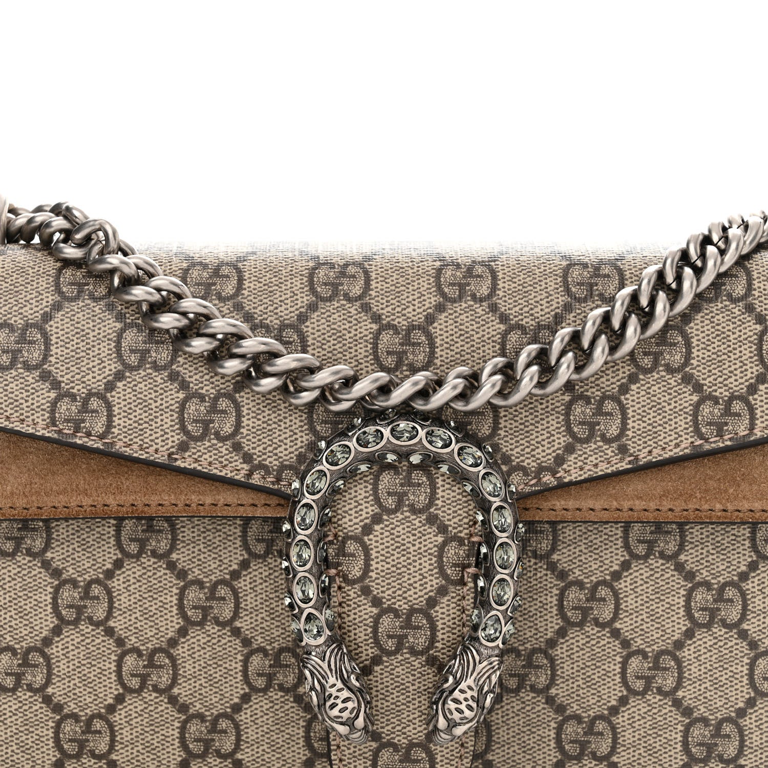 Gucci GG Supreme Monogram Suede Crystal Small Dionysus Shoulder Bag Beige Ebony Taupe 8 of 13