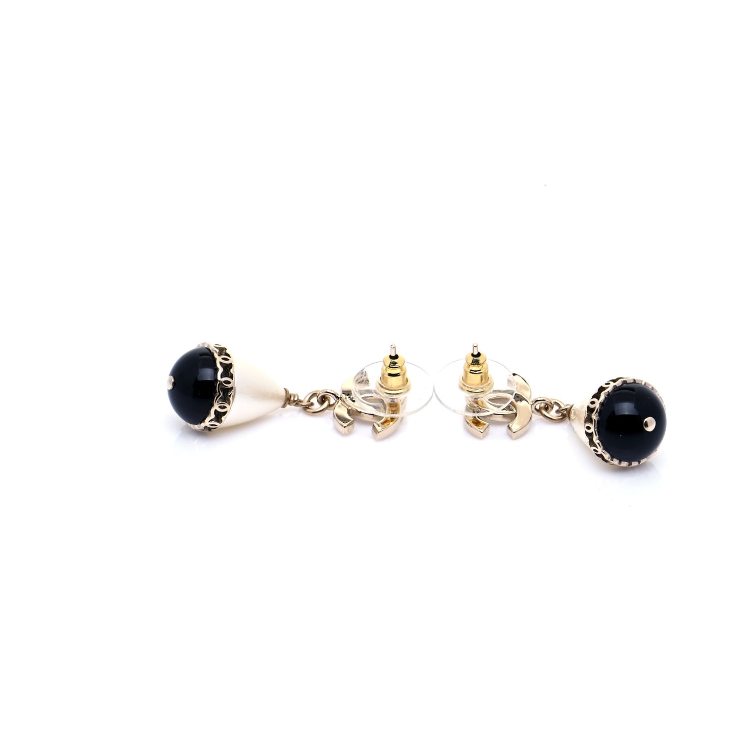 Crystal Pearl CC Fantasy Drop Earrings Gold Black