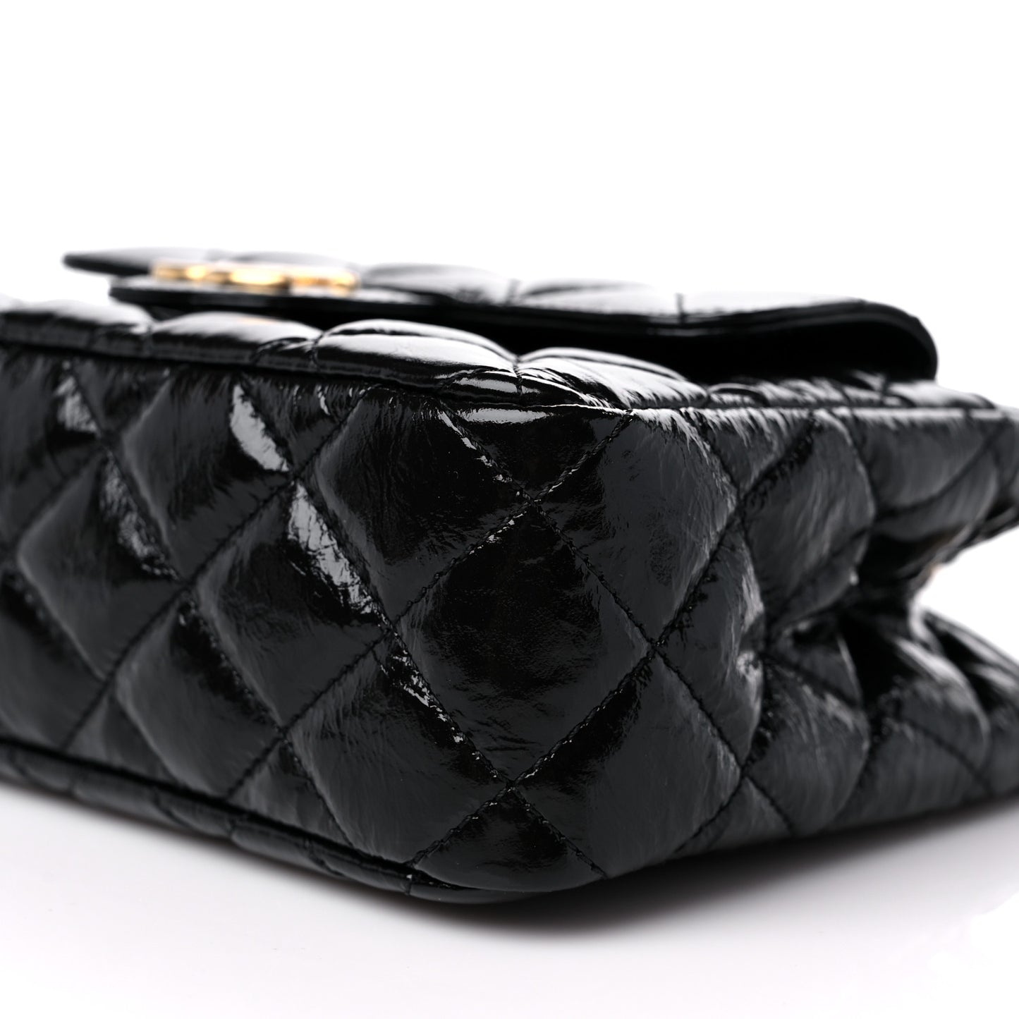 Shiny Crumpled Calfskin Quilted Small Wavy CC Hobo Black