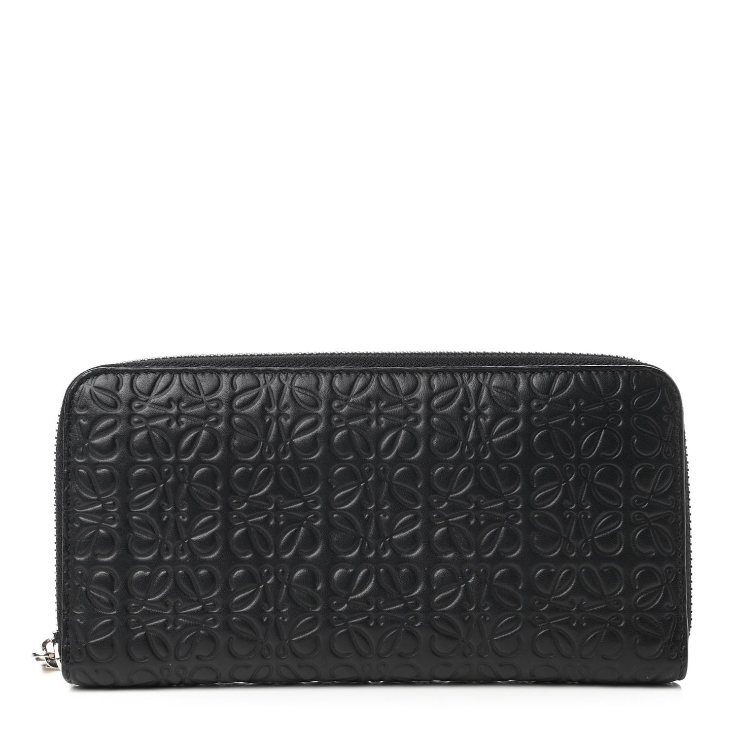 Calfskin Embossed Repeat Zip Wallet Black
