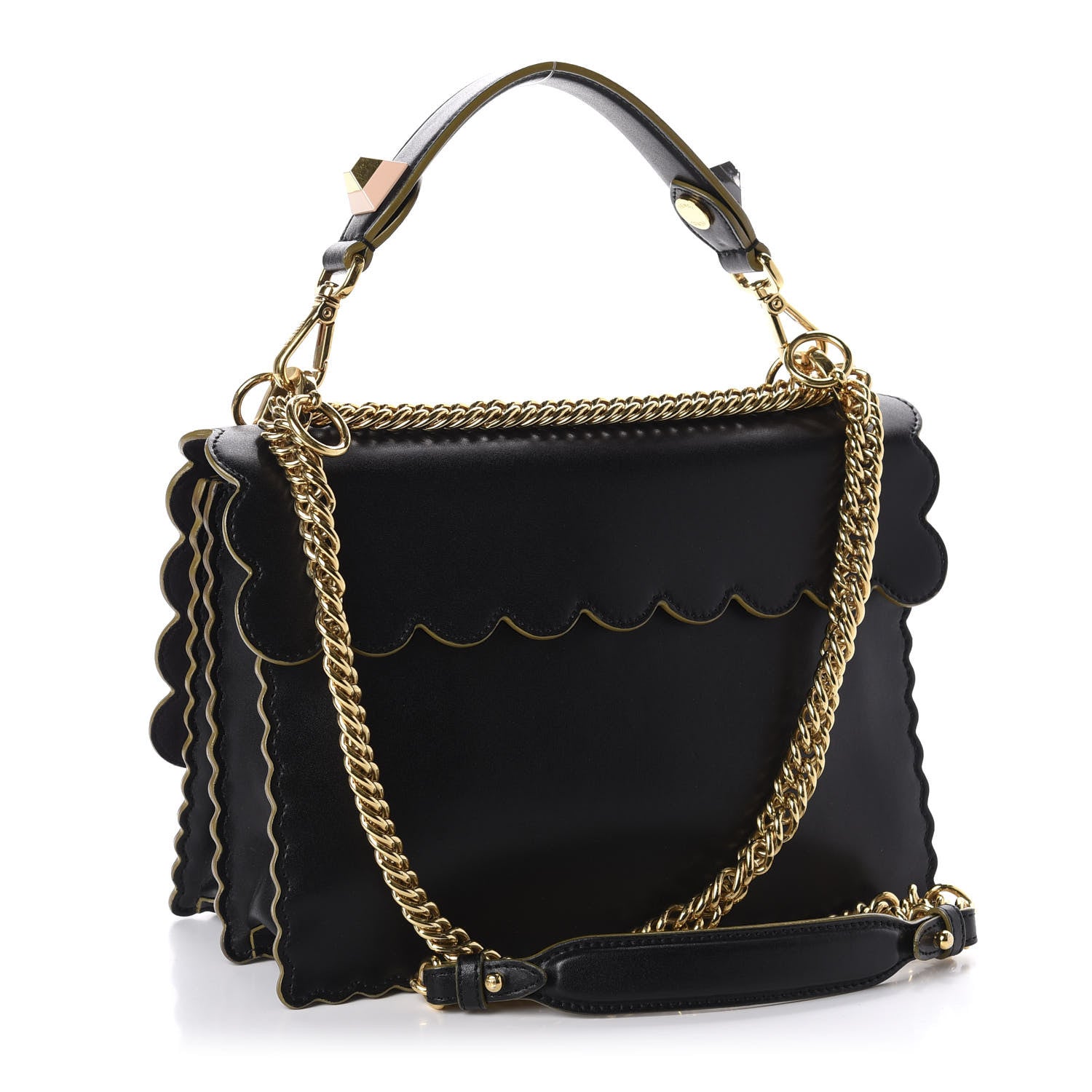 Fendi Vitello Liberty Scalloped Studded Kan I Shoulder Bag Black 3 of 20