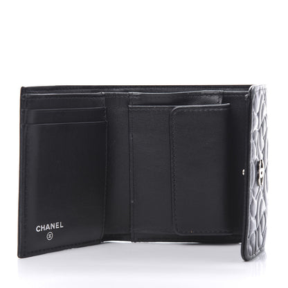 Chanel Goatskin Camellia Embossed Compact Wallet Black 5 of 10