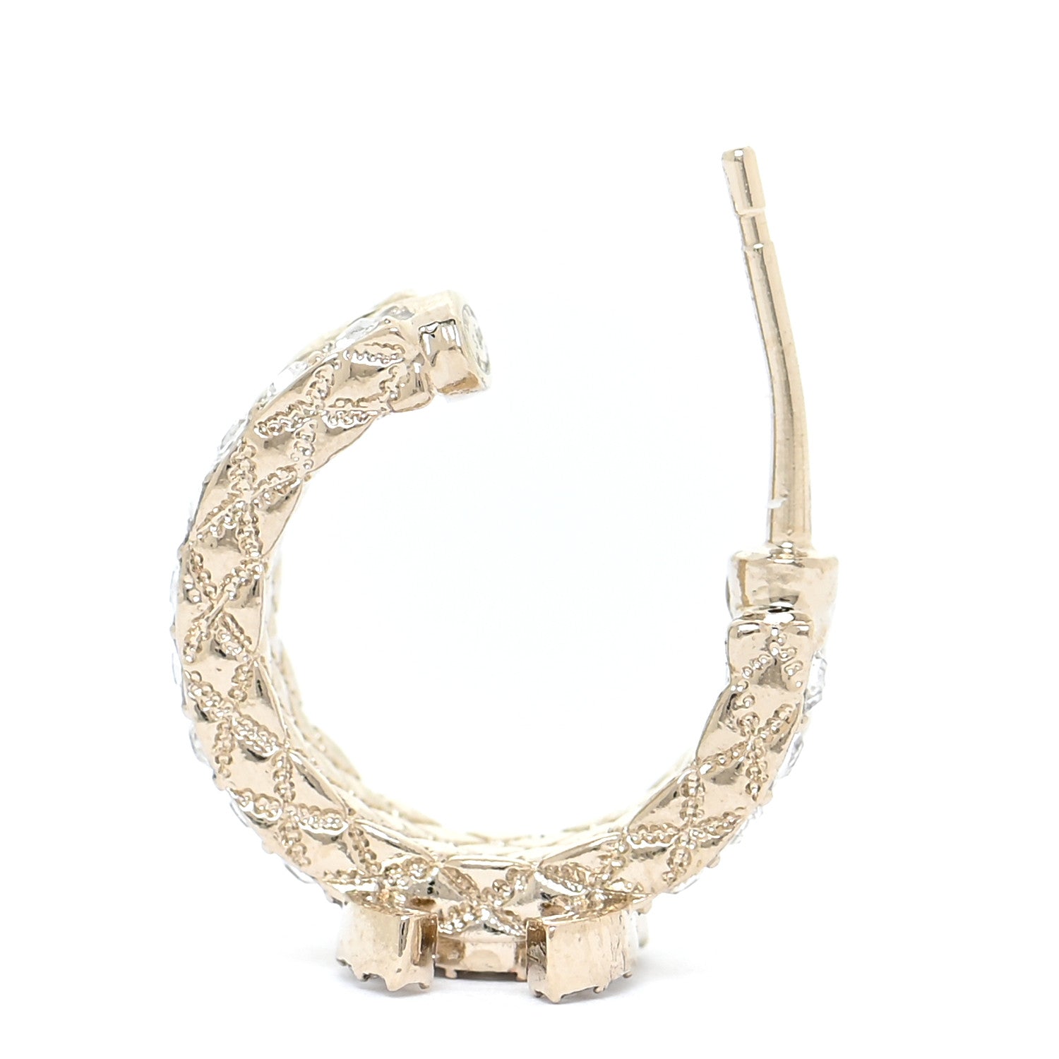 Chanel Metal Crystal Quilted CC Hoop Earrings Gold 5 of 6