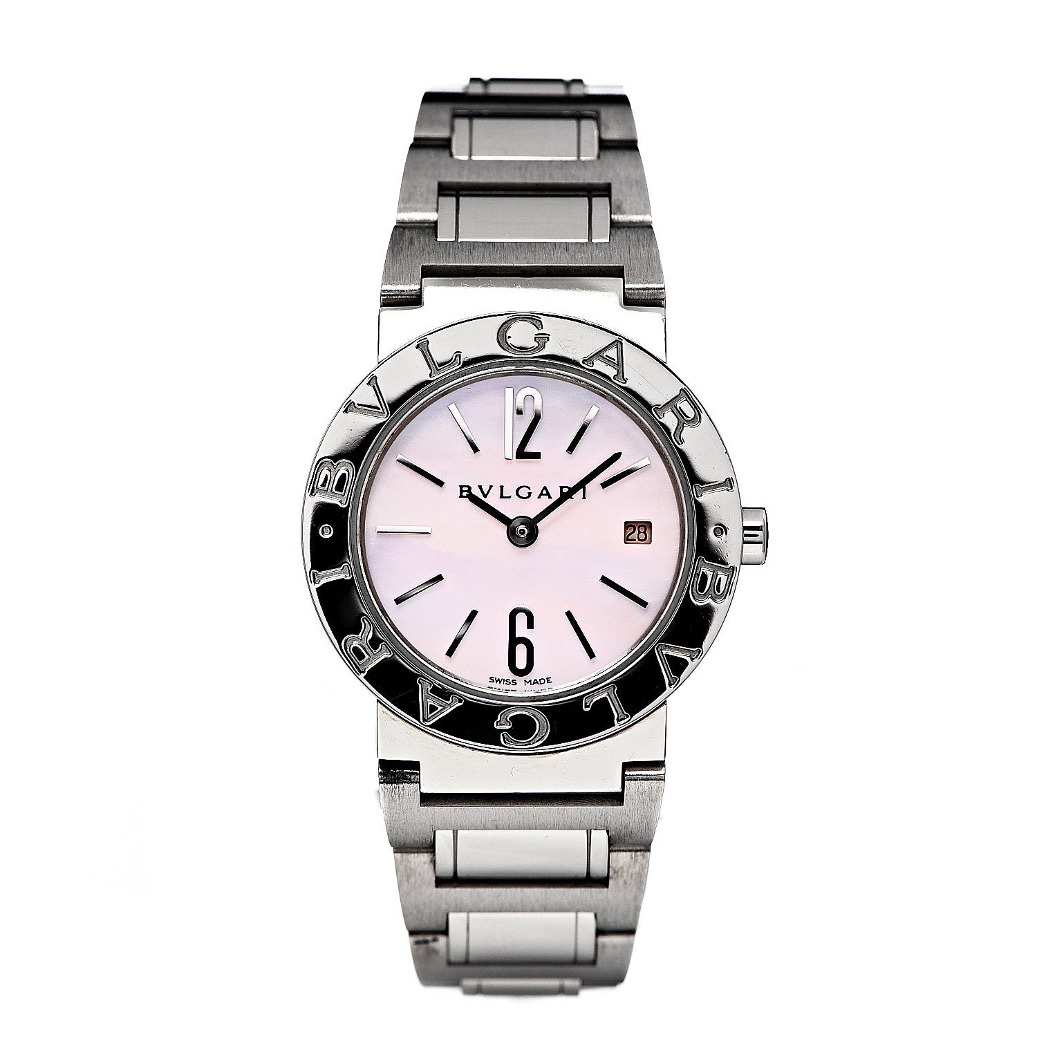 Bulgari Stainless Steel Pink Mother of Pearl 26mm Quartz Watch 1 of 6
