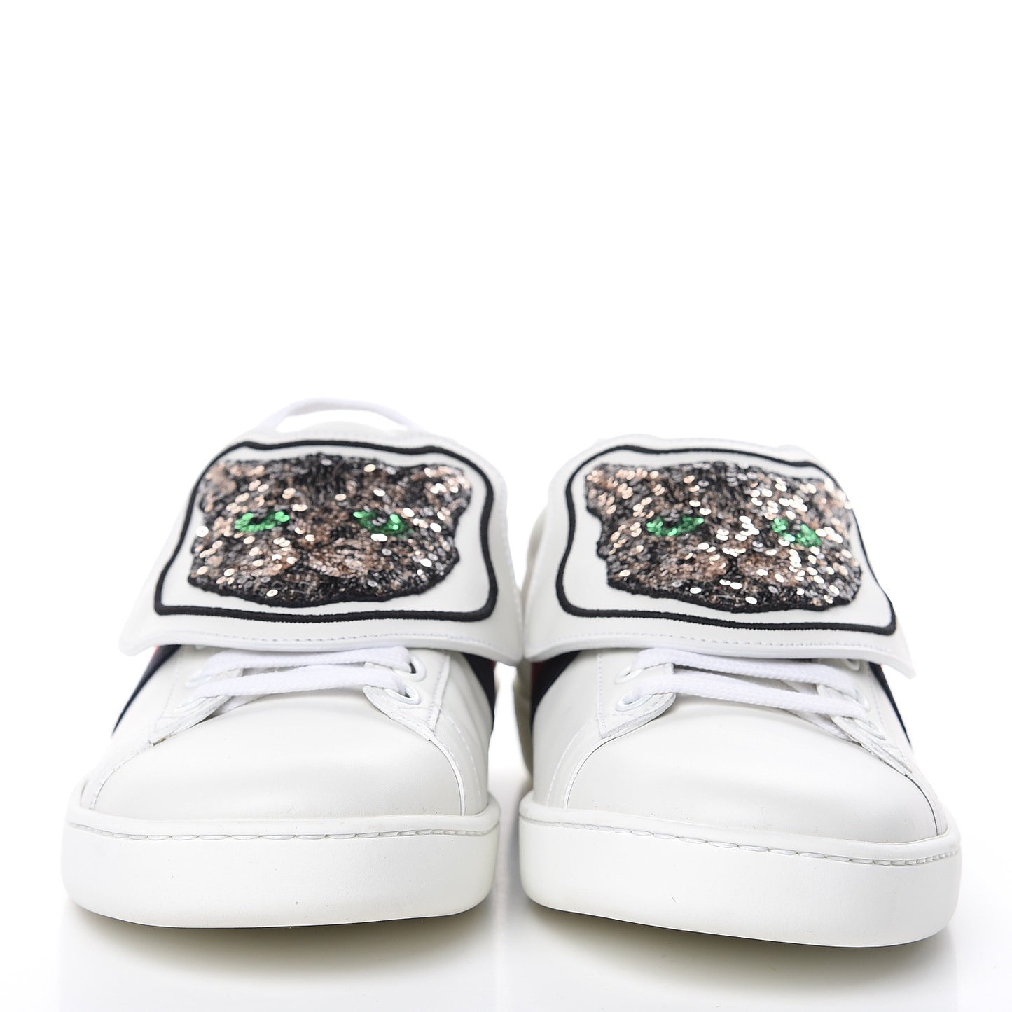 Calfskin Sequins Web Cat Womens Ace Sneakers 40 White