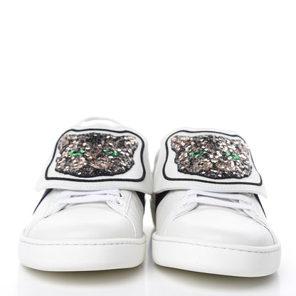 Gucci Calfskin Sequins Web Cat Womens Ace Sneakers 40 White 2 of 9