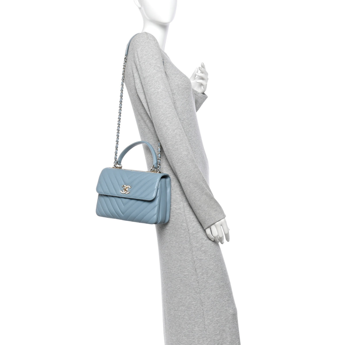 Lambskin Chevron Quilted Small Trendy CC Flap Dual Handle Bag Blue