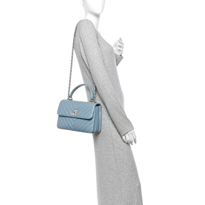 Chanel Lambskin Chevron Quilted Small Trendy CC Flap Dual Handle Bag Blue 2 of 10