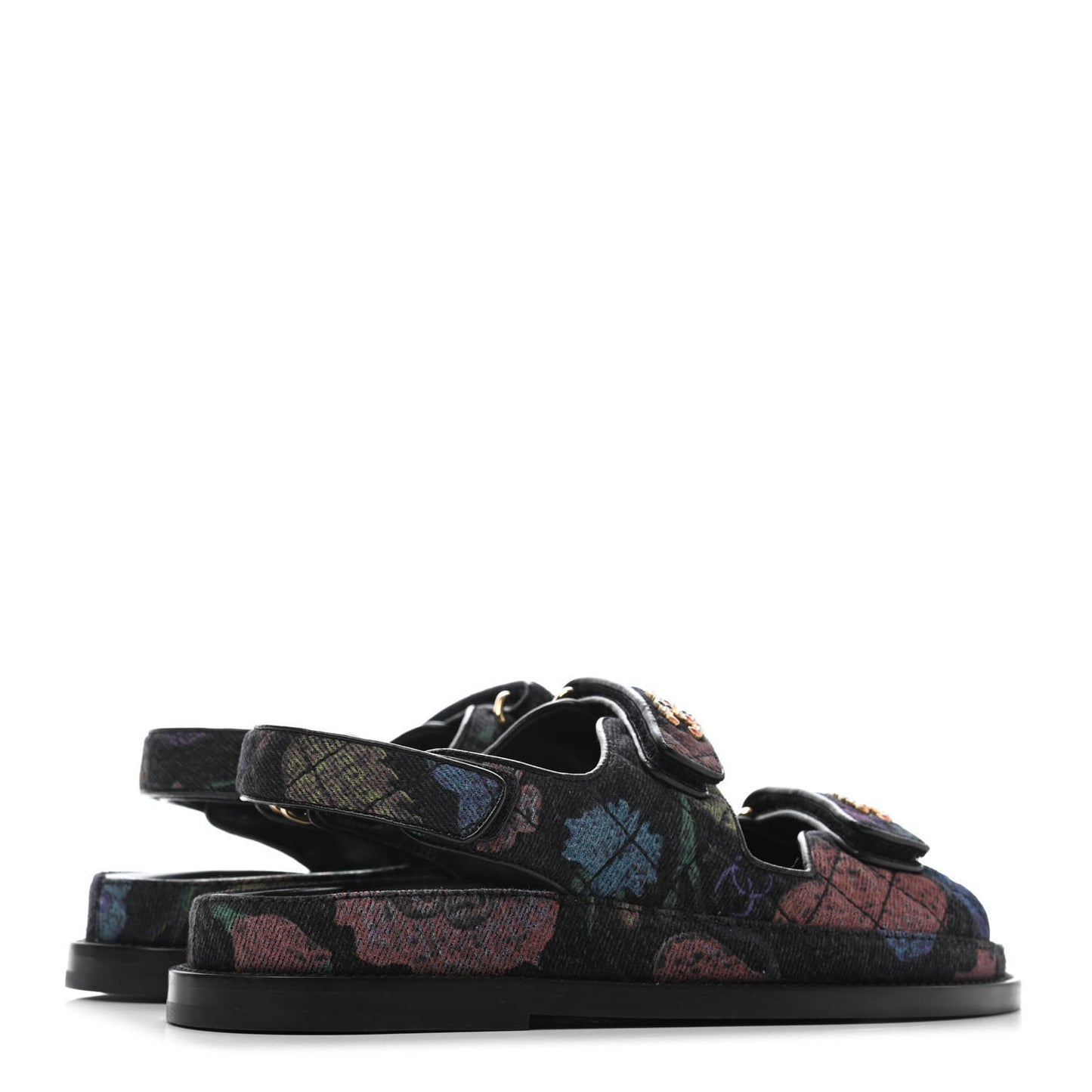 Denim Quilted Dad Sandals 36.5 Black Multicolor