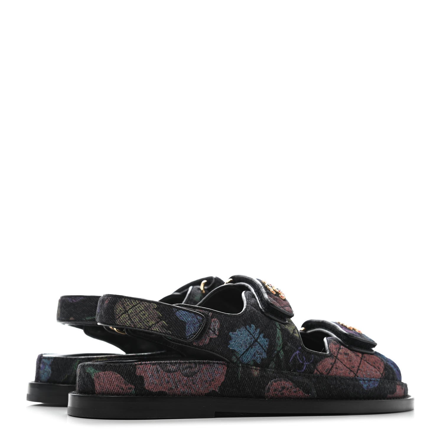 Chanel Denim Quilted Dad Sandals 36.5 Black Multicolor 3 of 4