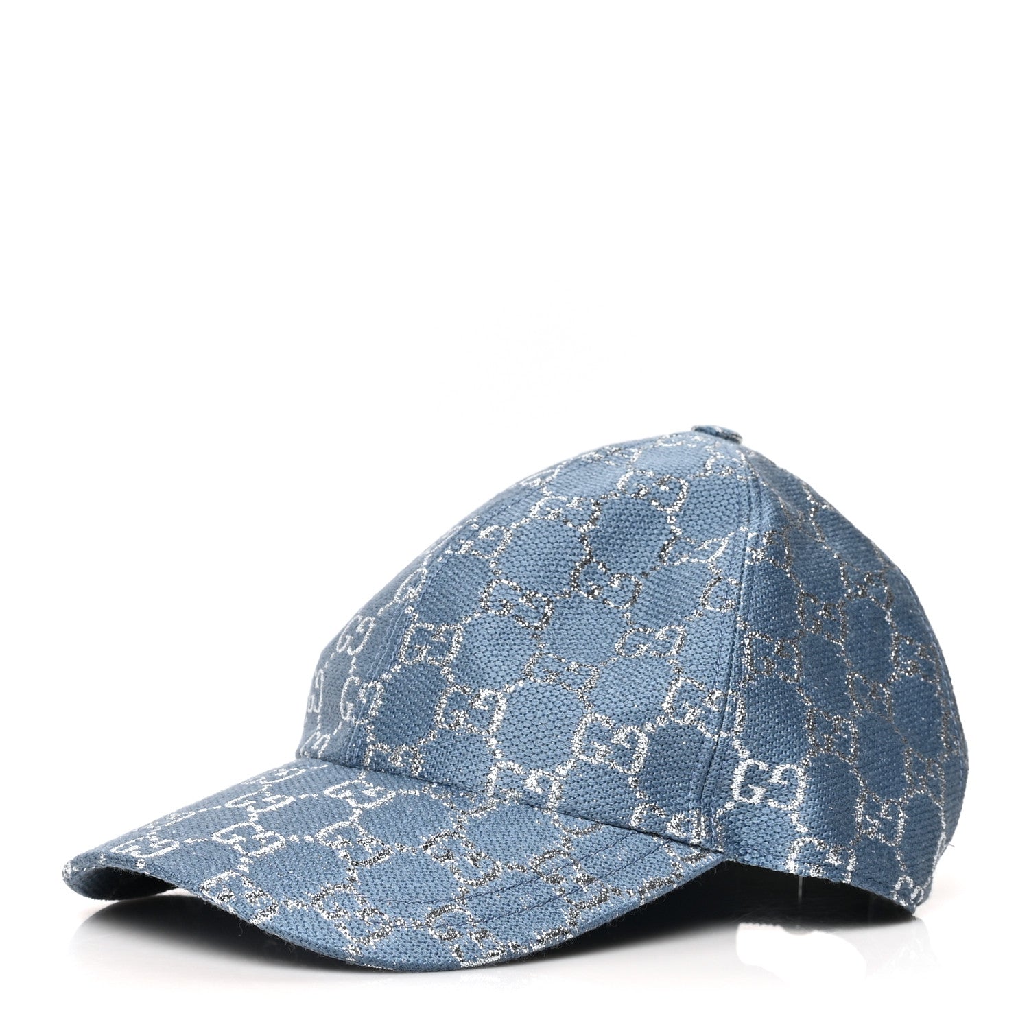 Gucci Canvas Lame GG Monogram Rush Baseball Hat XL Blue Silver 1 of 9