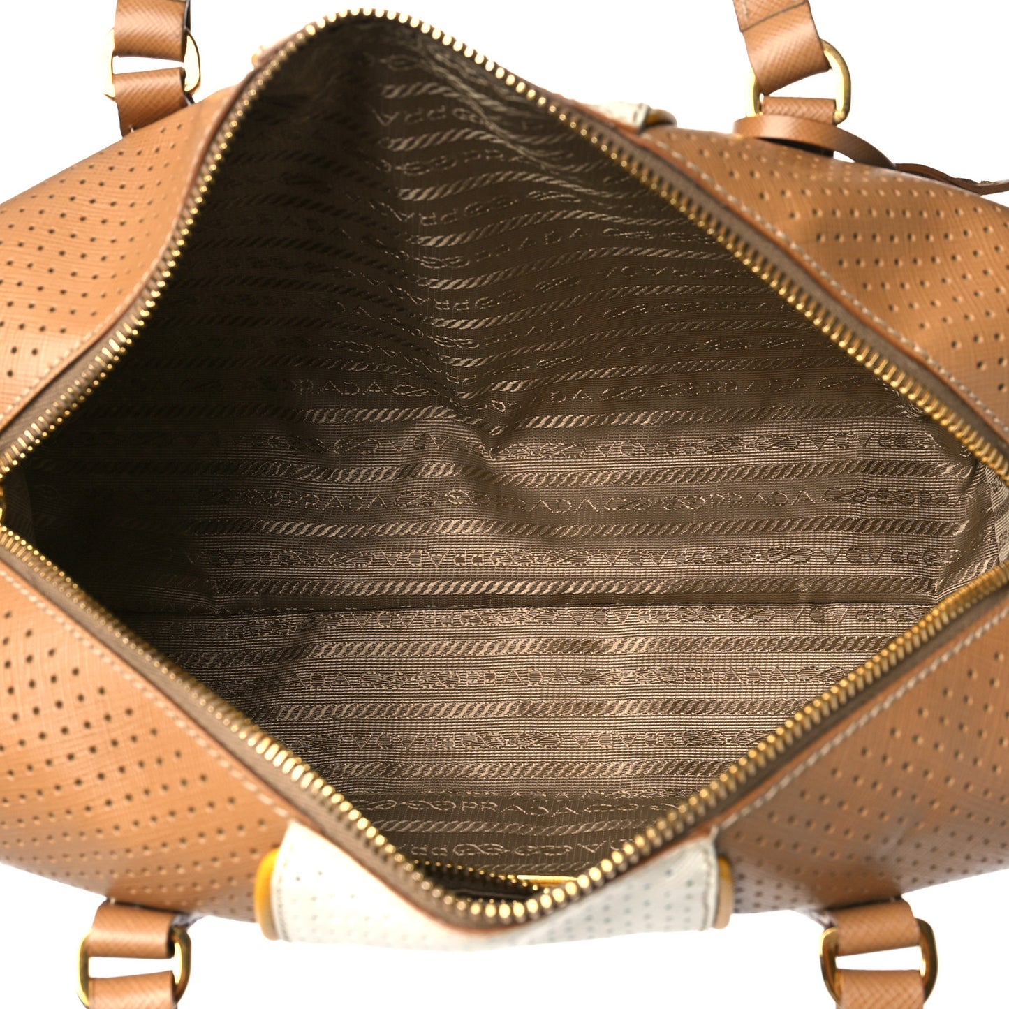 Saffiano Perforated Striped Boston Cuoio Mimosa