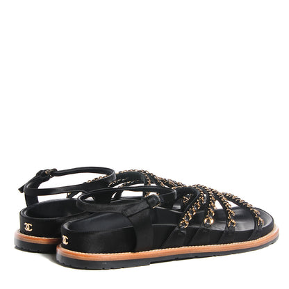 Chanel Satin Lambskin Chain Flat Sandals 40.5 Black 4 of 8
