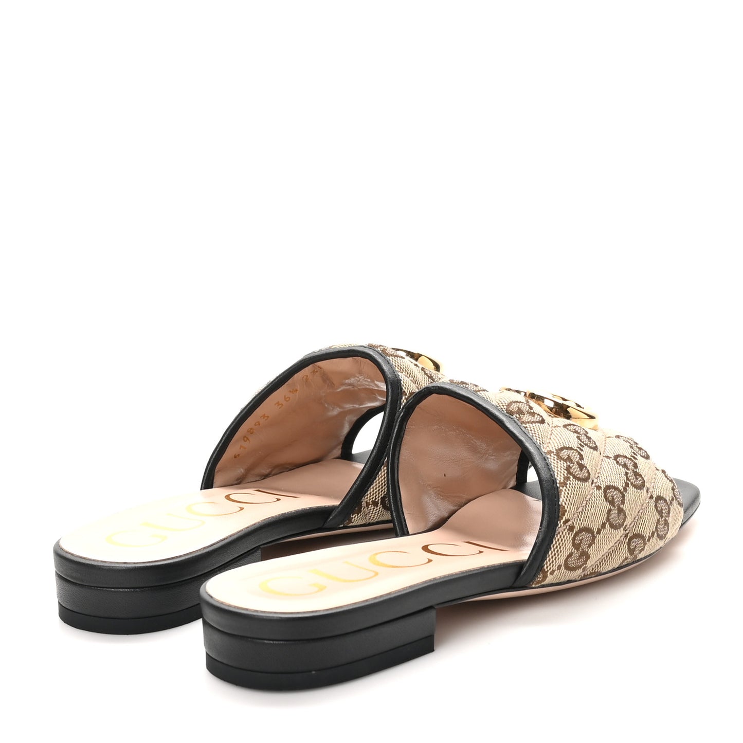 Monogram Matelasse Diagonal GG Marmont Flat Slide Sandals 36.5 Beige Ebony Black